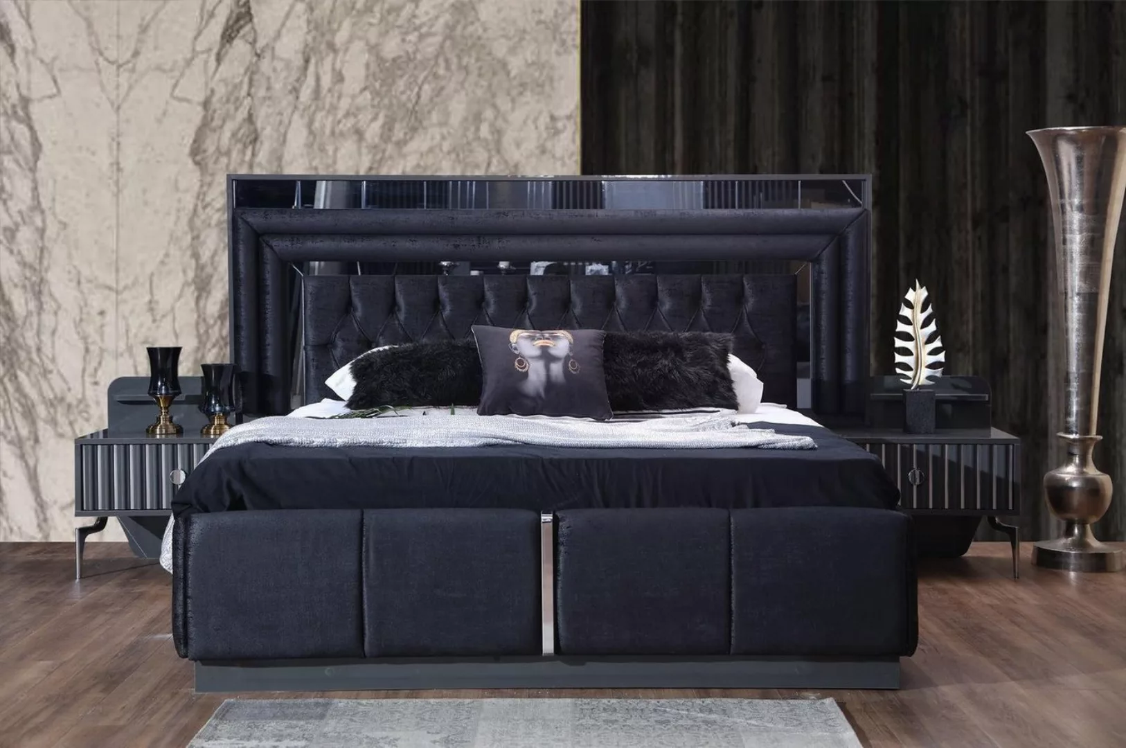 JVmoebel Bett Schwarzes Luxus Chesterfield Doppelbett Moderne Bettgestelle günstig online kaufen