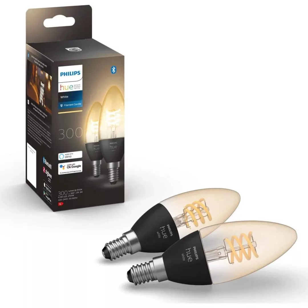 Philips Hue LED-Kerze Filament White E14 4,5W 2er günstig online kaufen