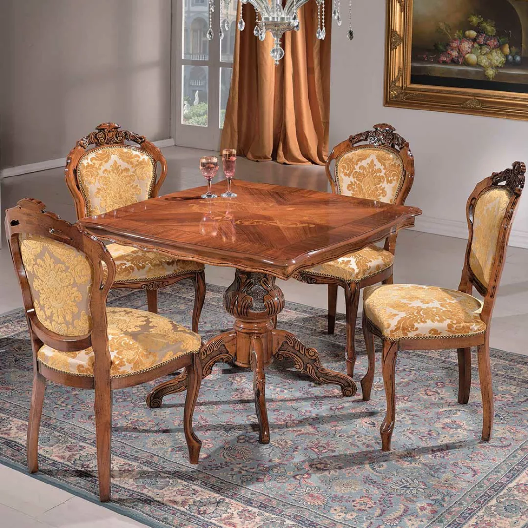 Barock Esstischgruppe in Beige gemustert und Nussbaum Tisch 95 cm breit (fü günstig online kaufen