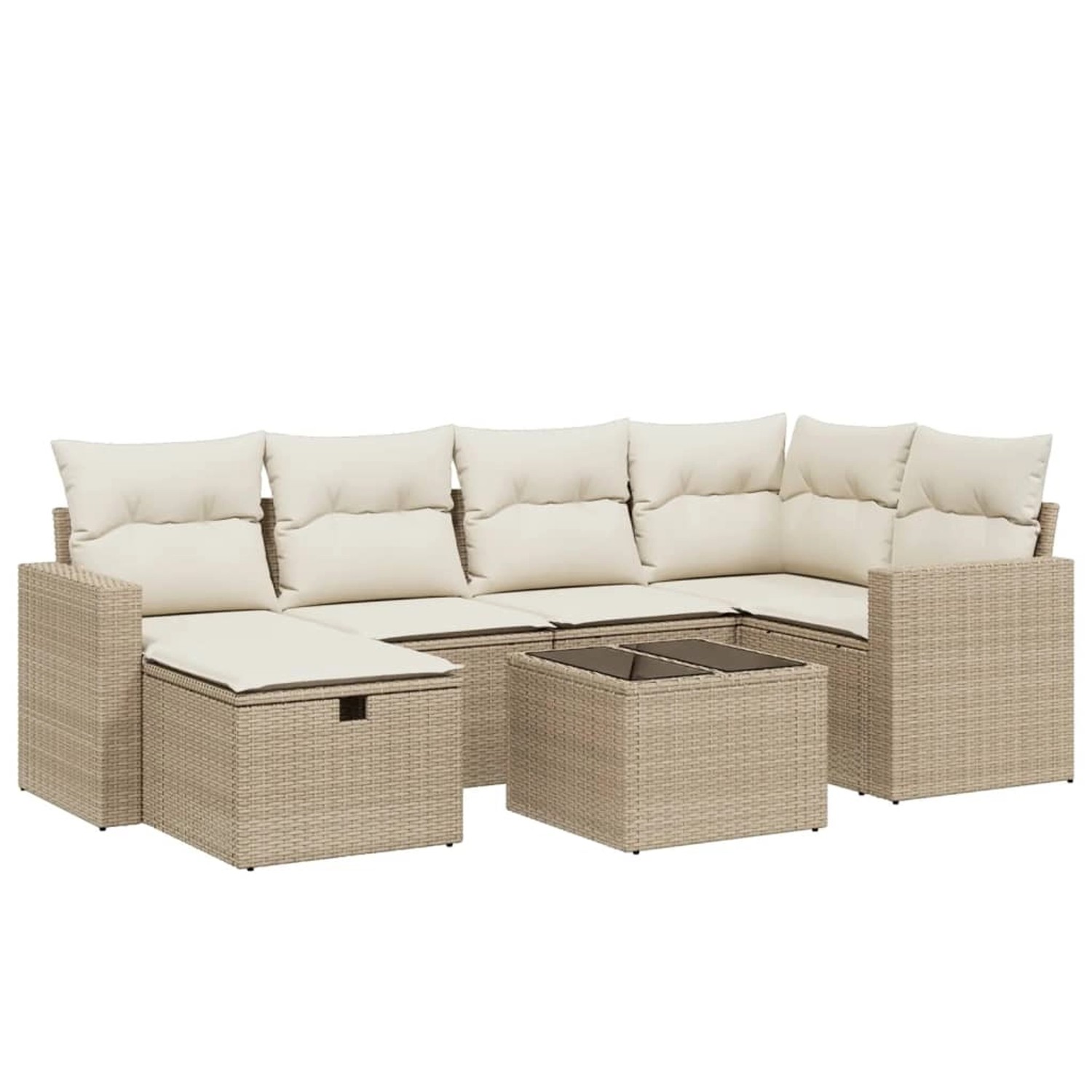 vidaXL 7-Tlg Garten-Sofagarnitur mit Kissen Beige Poly Rattan 3263494 günstig online kaufen