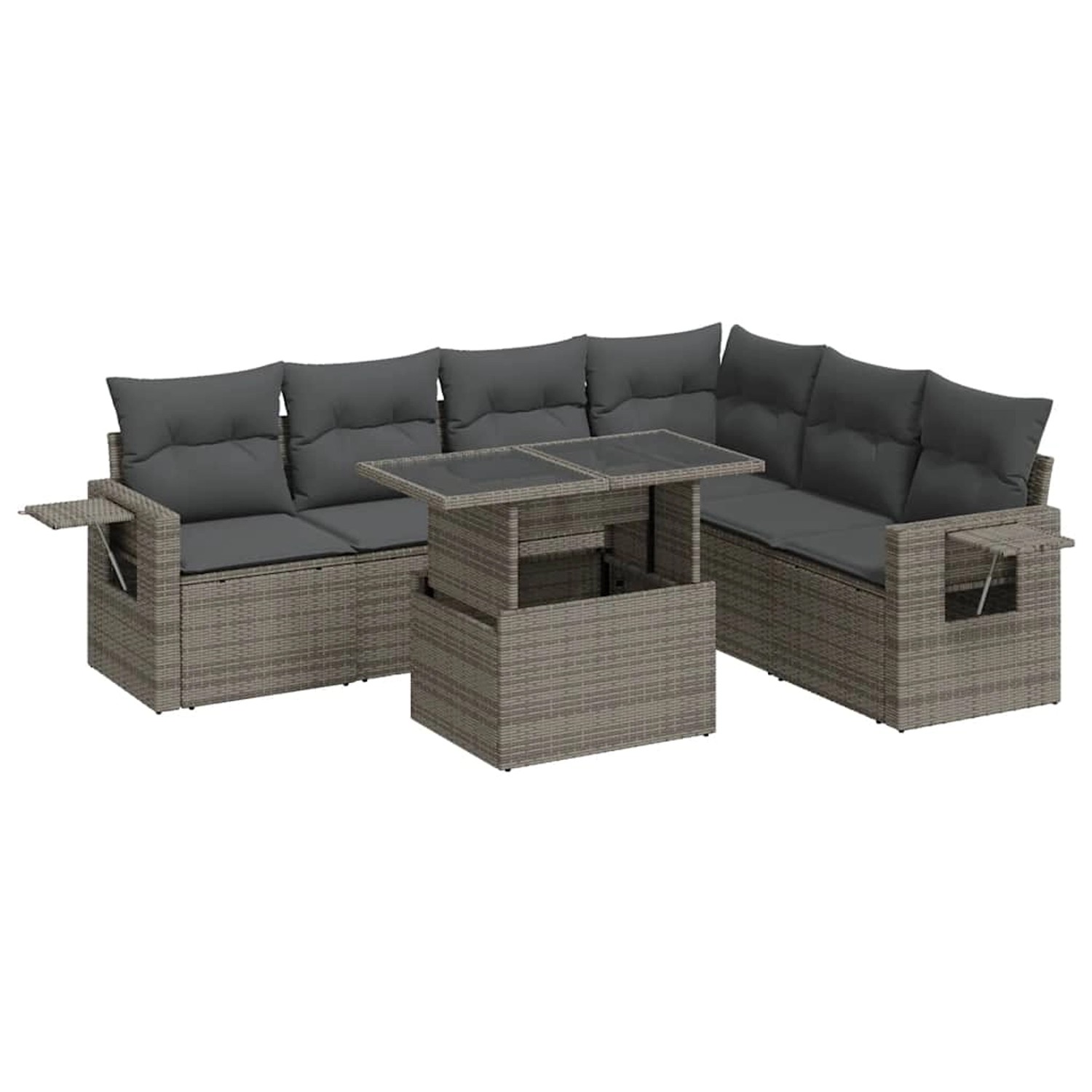 vidaXL 7-Tlg Garten-Sofagarnitur mit Kissen Grau Poly Rattan 3326491 günstig online kaufen