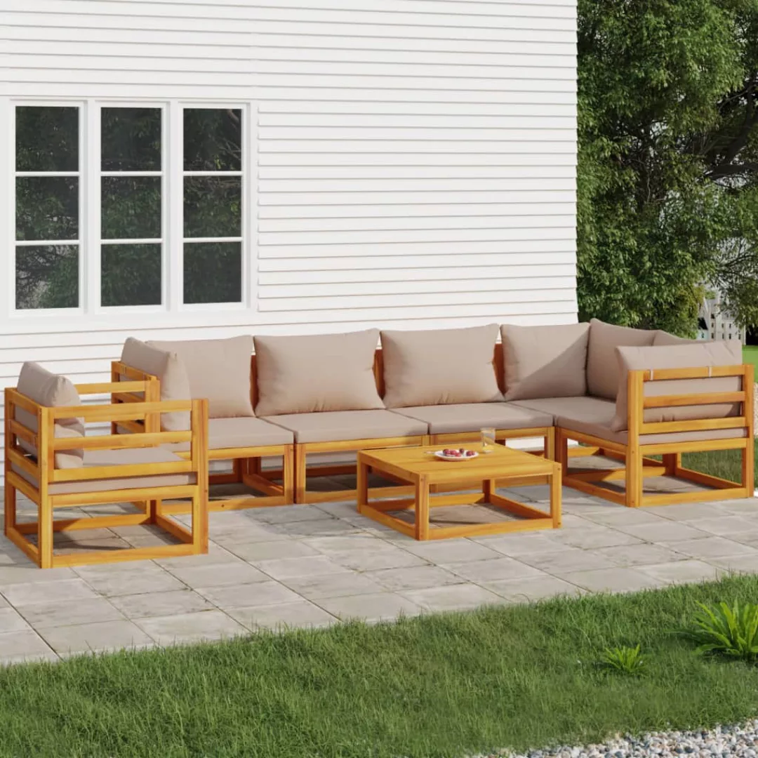 Vidaxl 7-tlg. Garten-lounge-set Mit Taupe Kissen Massivholz günstig online kaufen