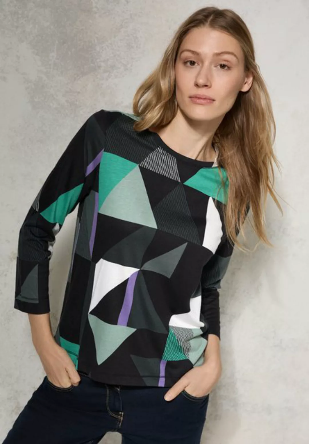 Cecil Langarmshirt - Geometrisches Muster, Rundhalsausschnitt, 3/4-Ärmel günstig online kaufen