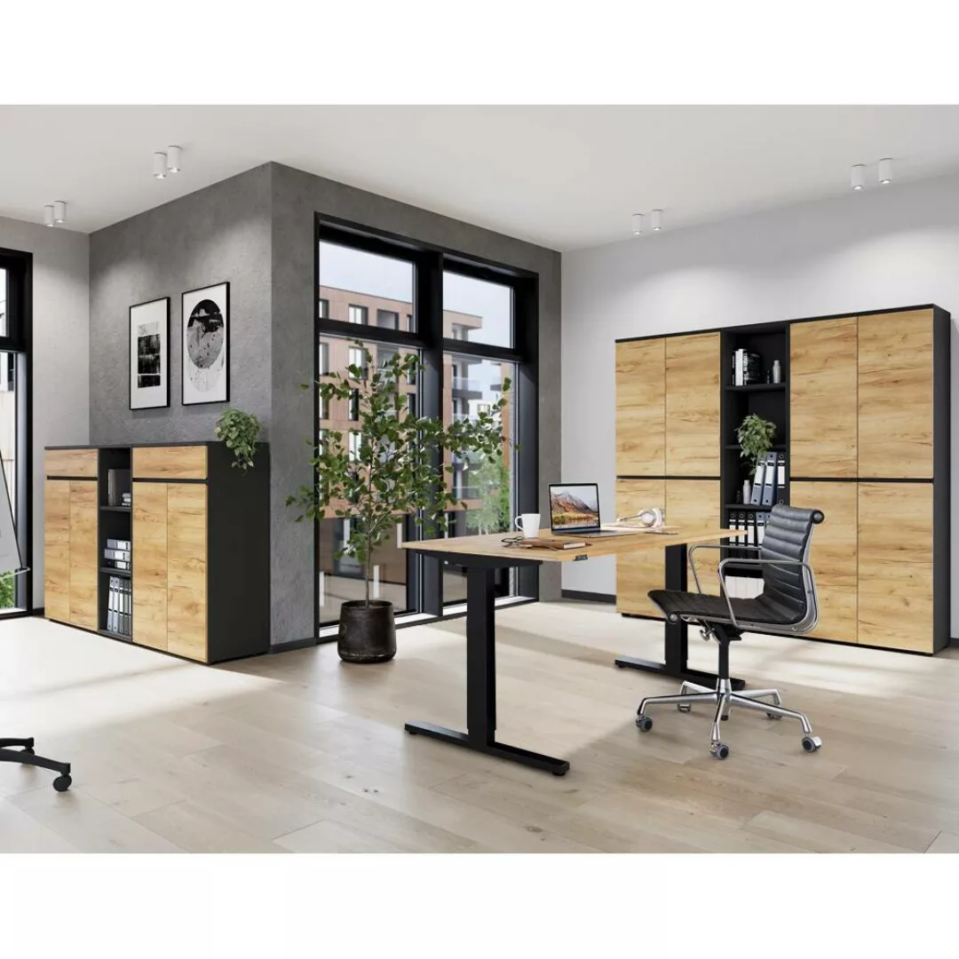 Büromöbel Set höhenverstellbarer Schreibtisch 180 cm und Aktenschränke LUGA günstig online kaufen