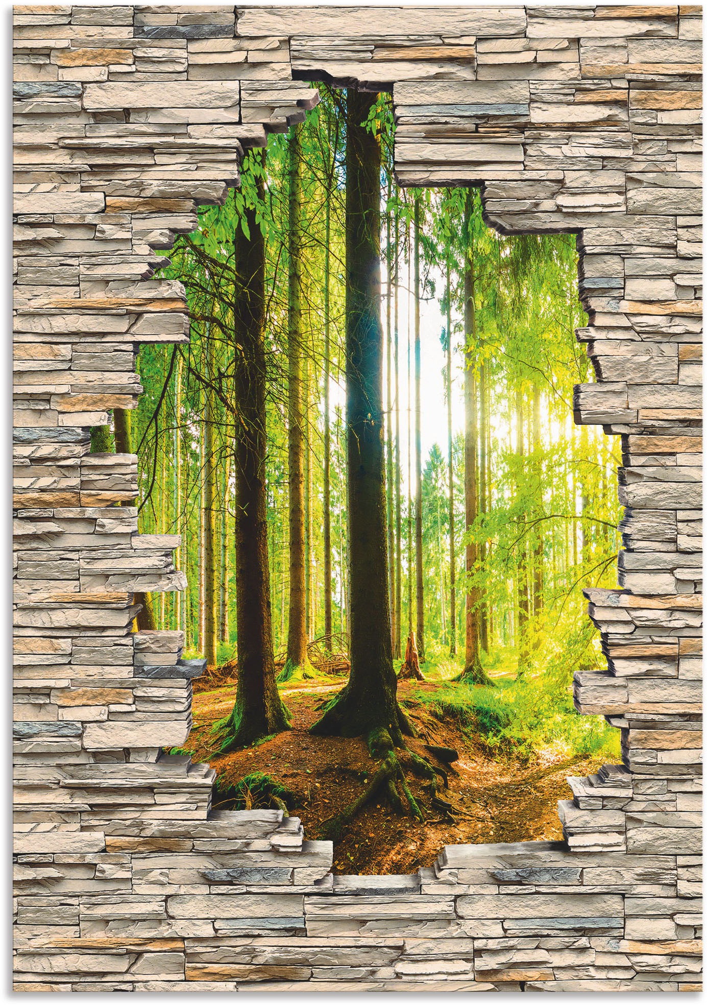 Artland Wandbild »Wald mit Bach Blick Stein Mauer«, Waldbilder, (1 St.), al günstig online kaufen