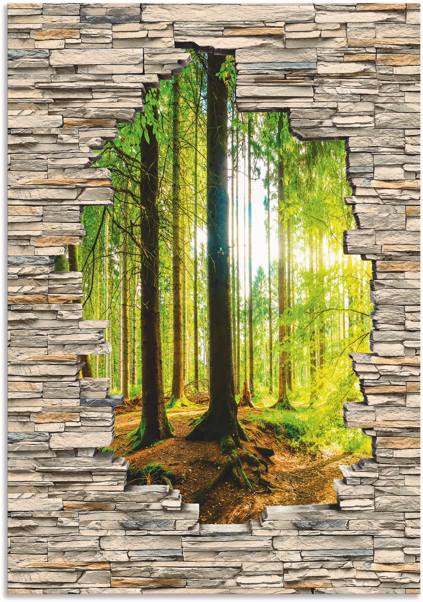 Artland Wandbild "Wald mit Bach Blick Stein Mauer", Waldbilder, (1 St.), al günstig online kaufen