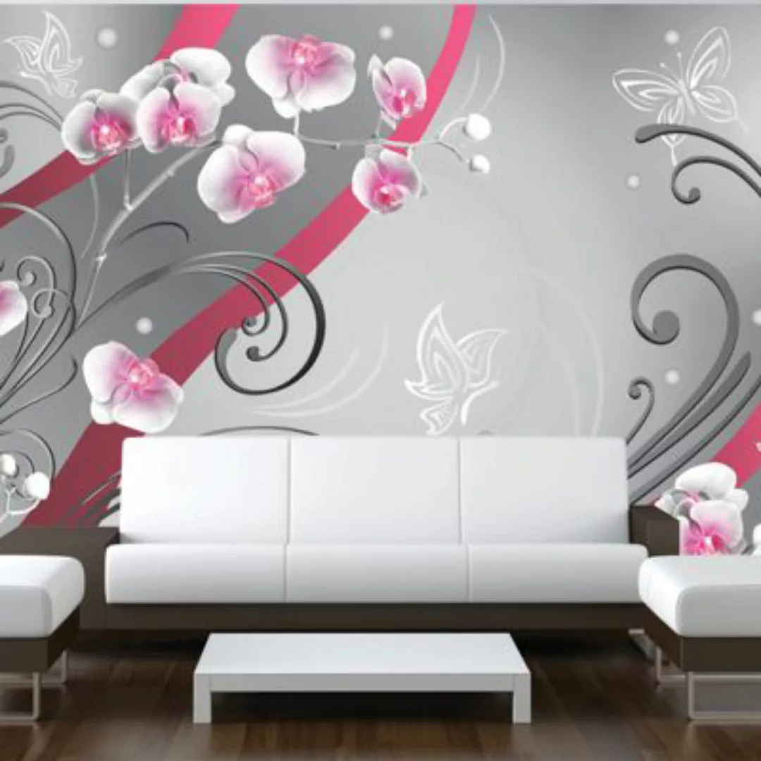 artgeist Fototapete Pink orchids - variation grau/rot Gr. 400 x 280 günstig online kaufen