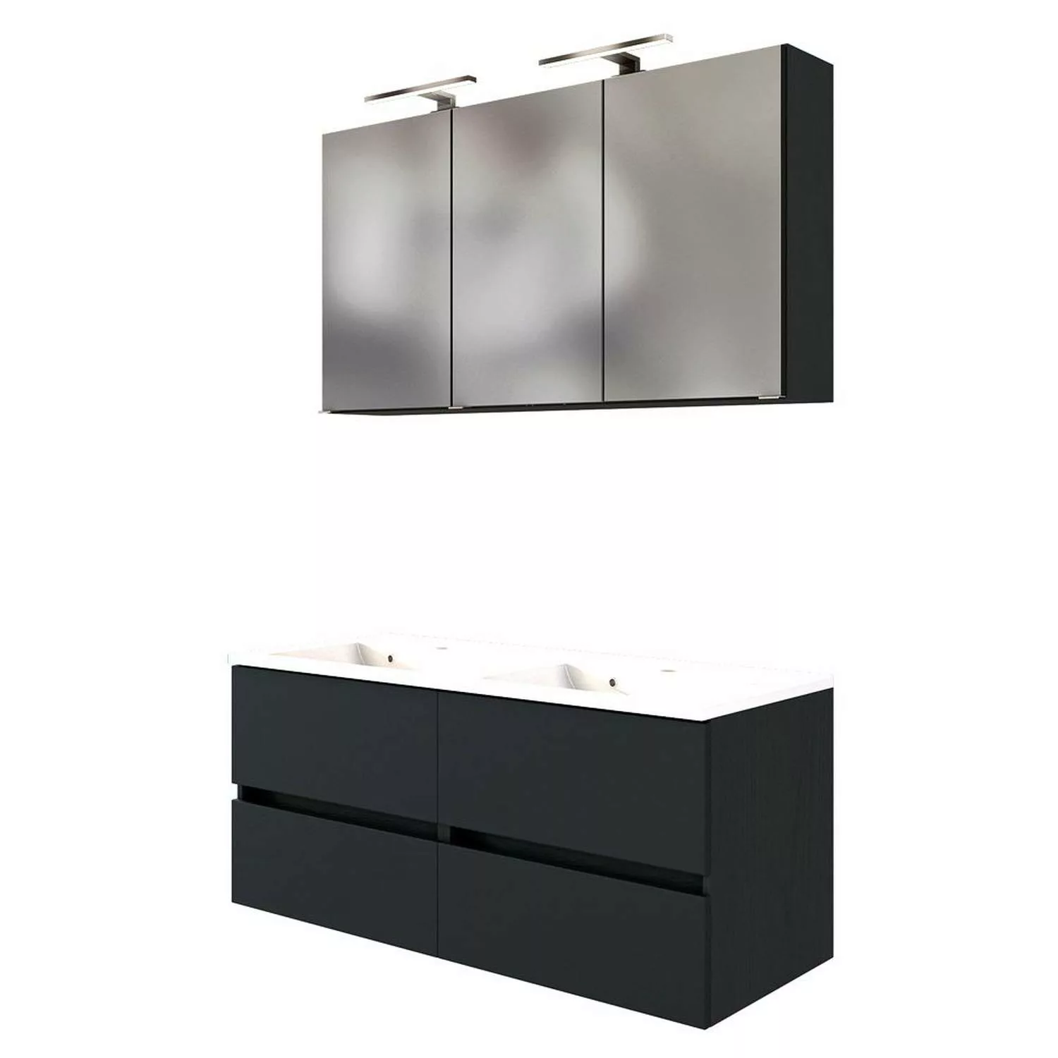 Doppel Waschplatz-Set 120 cm inkl. LED Spiegelschrank ARLON-03 matt grau Bx günstig online kaufen