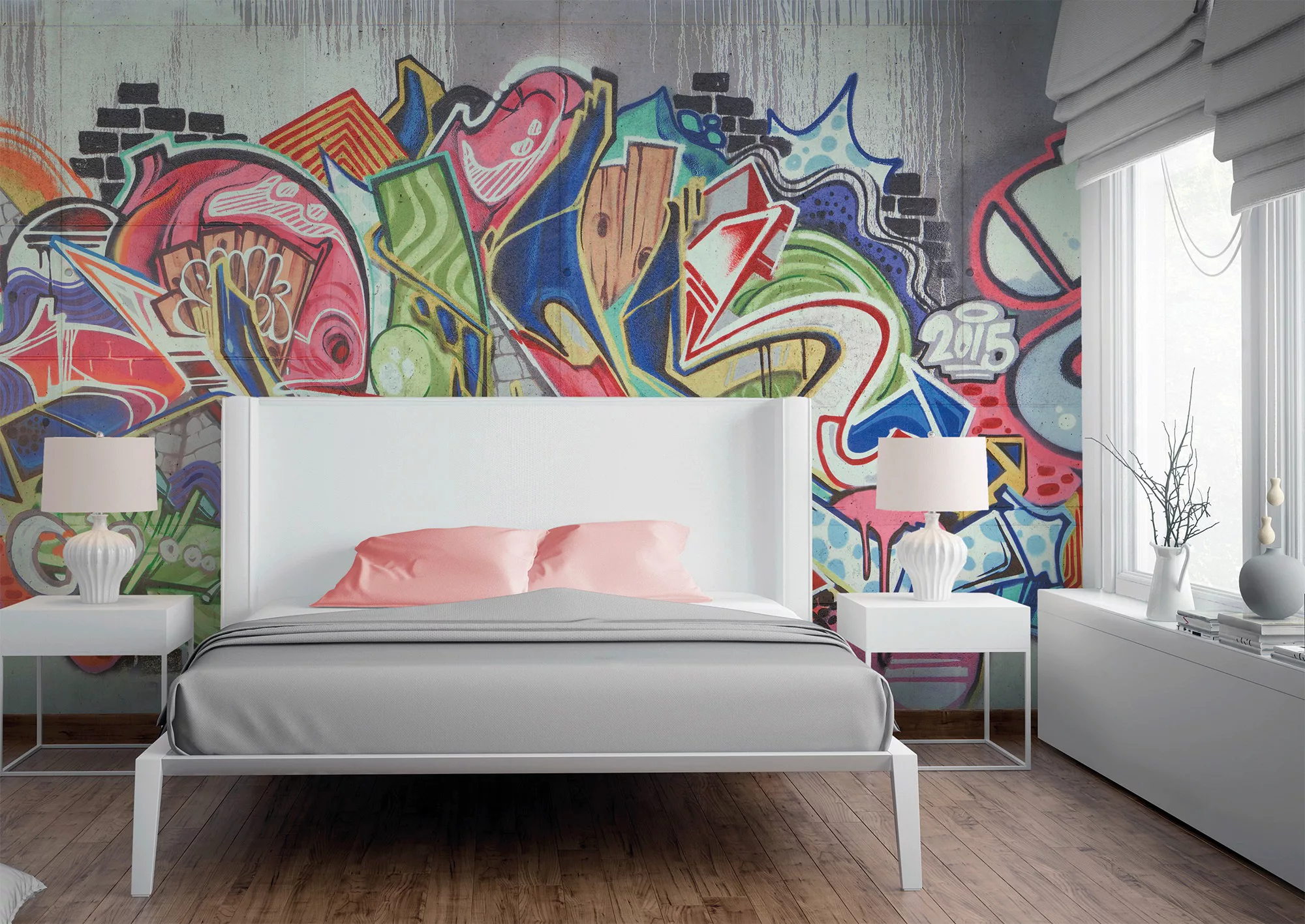 Fototapete Vliestapete Graffiti Bunt Grau Grün Rot Orange Blau 3,50x2,55 m günstig online kaufen