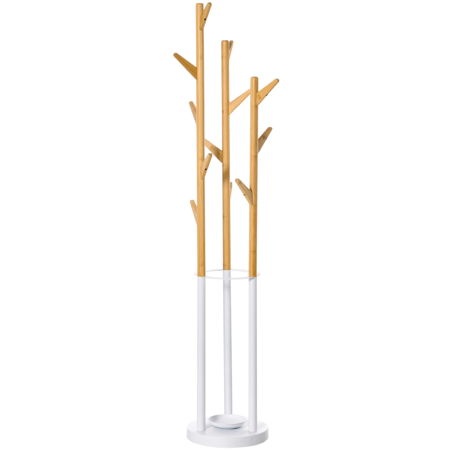 HOMCOM Garderobenständer mit 12 Haken Bambus 30,5 x 30,5 x 174,5 cm günstig online kaufen