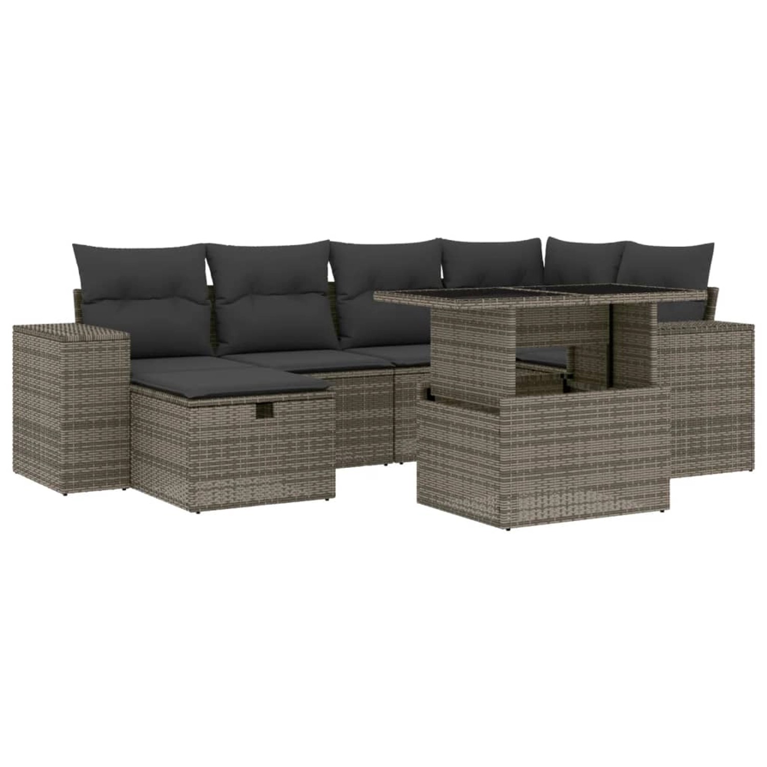 vidaXL 7-Tlg Garten-Sofagarnitur mit Kissen Grau Poly Rattan 3275300 günstig online kaufen