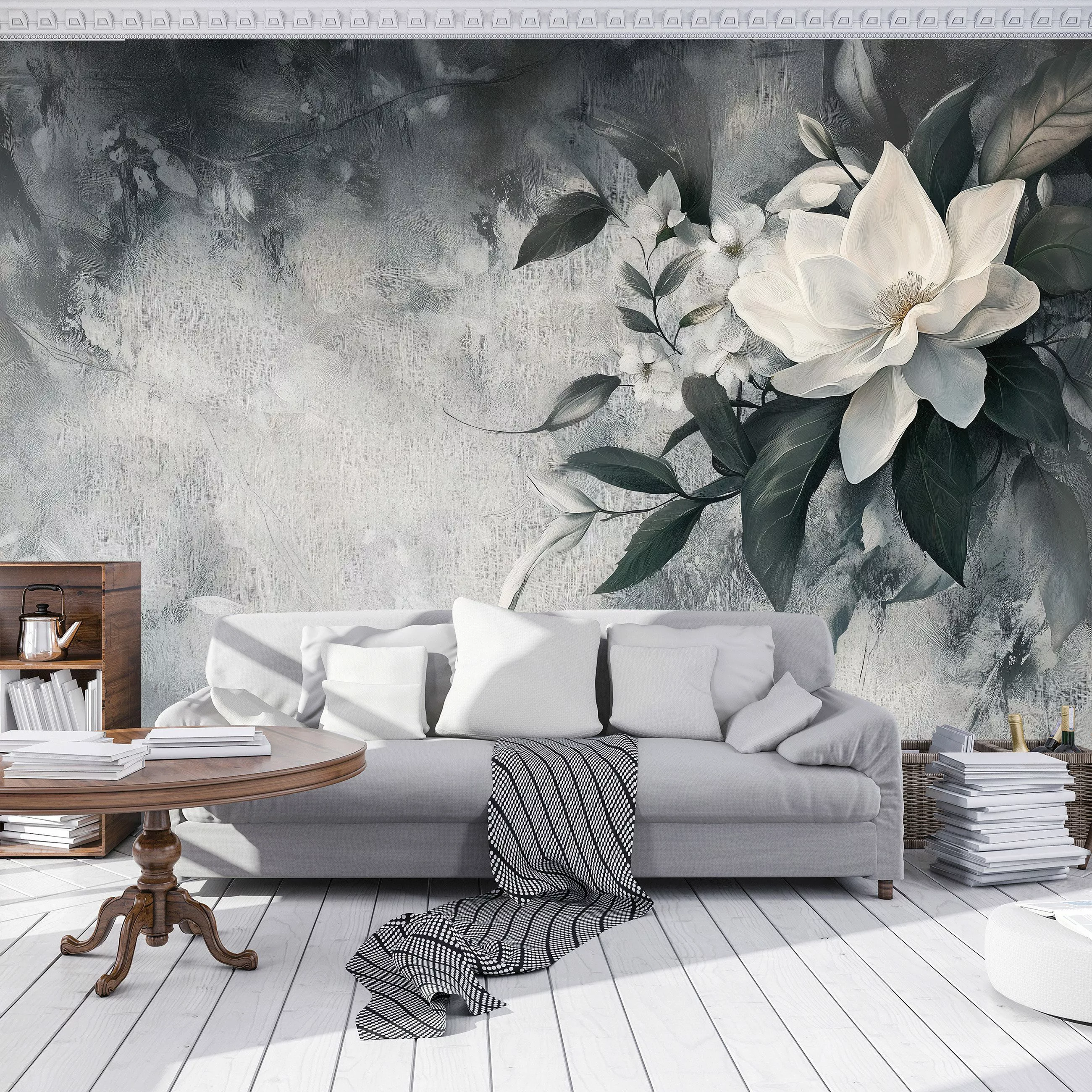 Wallarena Fototapete Blumen Abstrakt Grau Vlies günstig online kaufen
