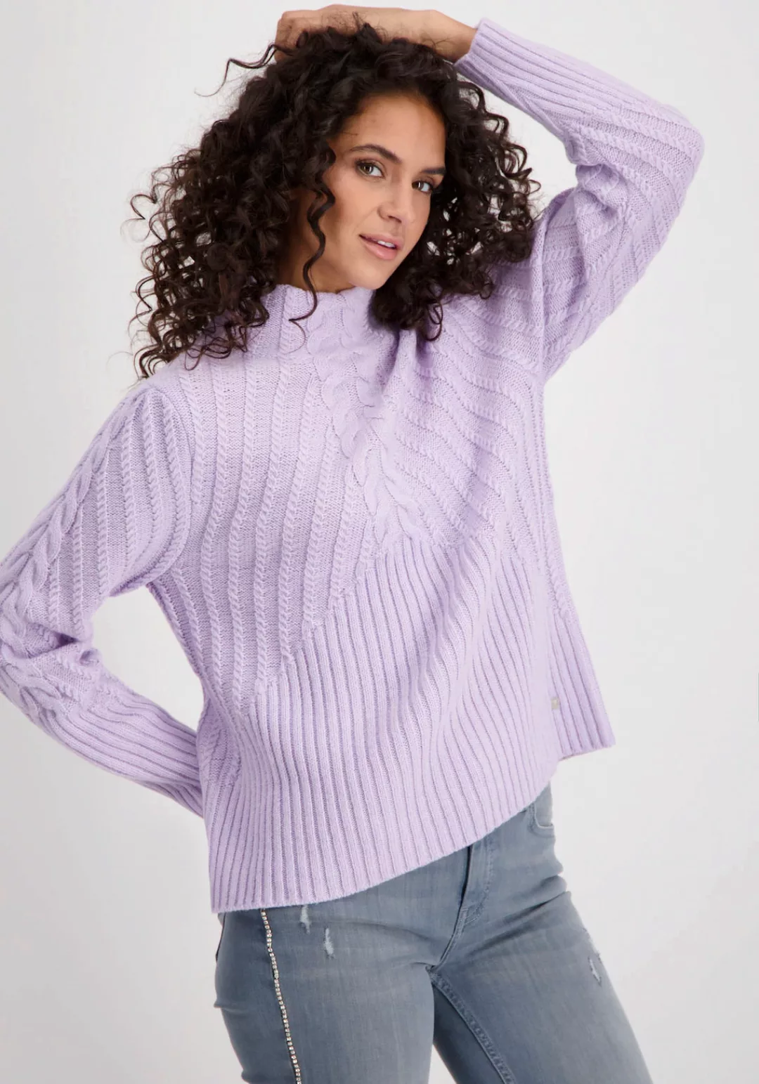 Monari Stehkragenpullover "Pullover Zopfmix", mit Zopfmuster und Rippstrukt günstig online kaufen