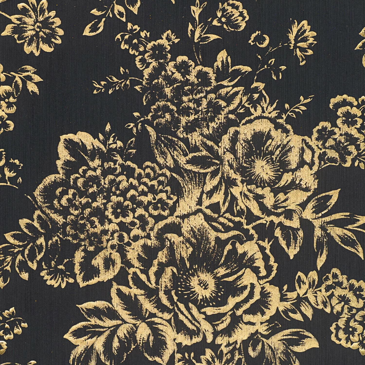 Bricoflor Textil Blumentapete Schwarz Gold Vlies Textiltapete mit Blumen im günstig online kaufen