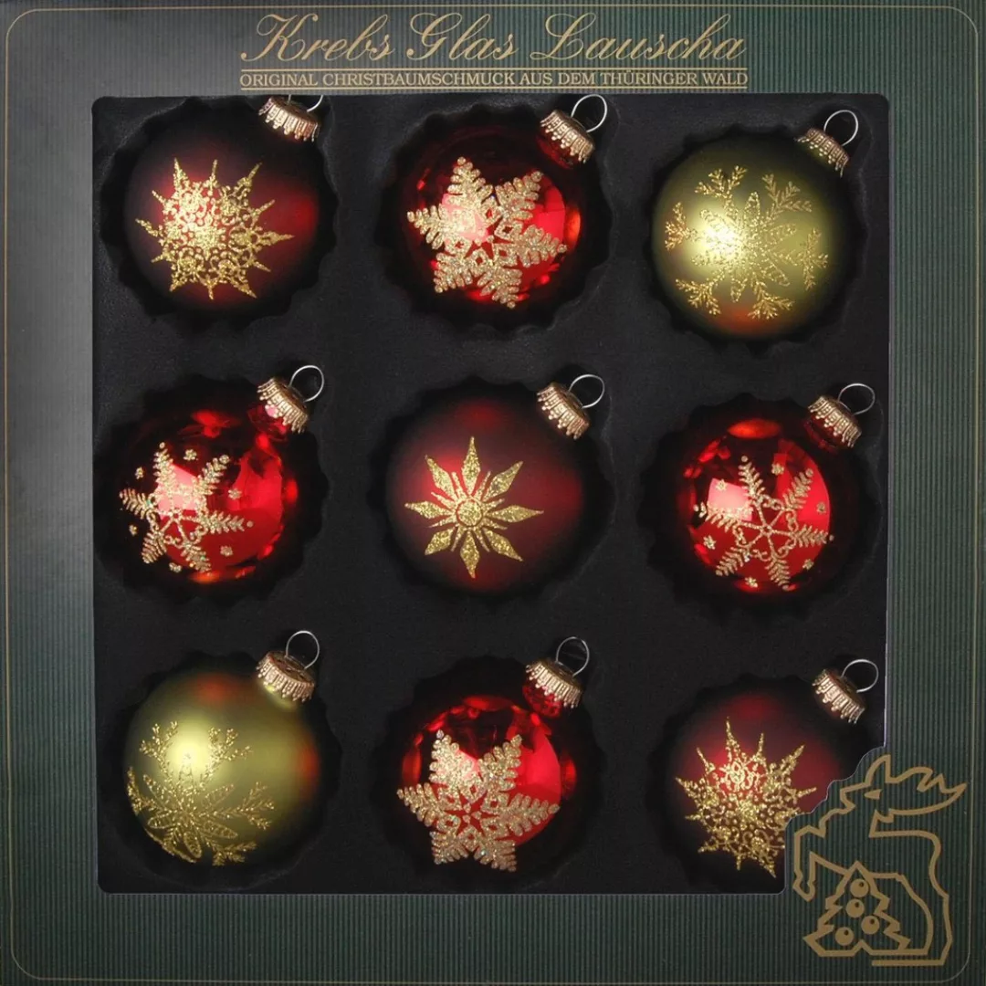 Krebs Glas Lauscha Weihnachtsbaumkugel "Schneeflocken, Weihnachtsdeko rot, günstig online kaufen
