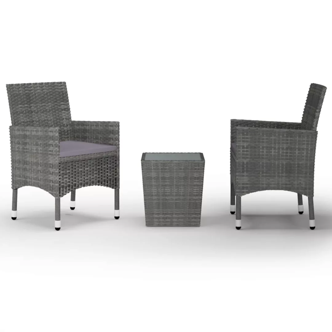 3-tlg. Bistro-set Poly Rattan Und Hartglas Grau günstig online kaufen