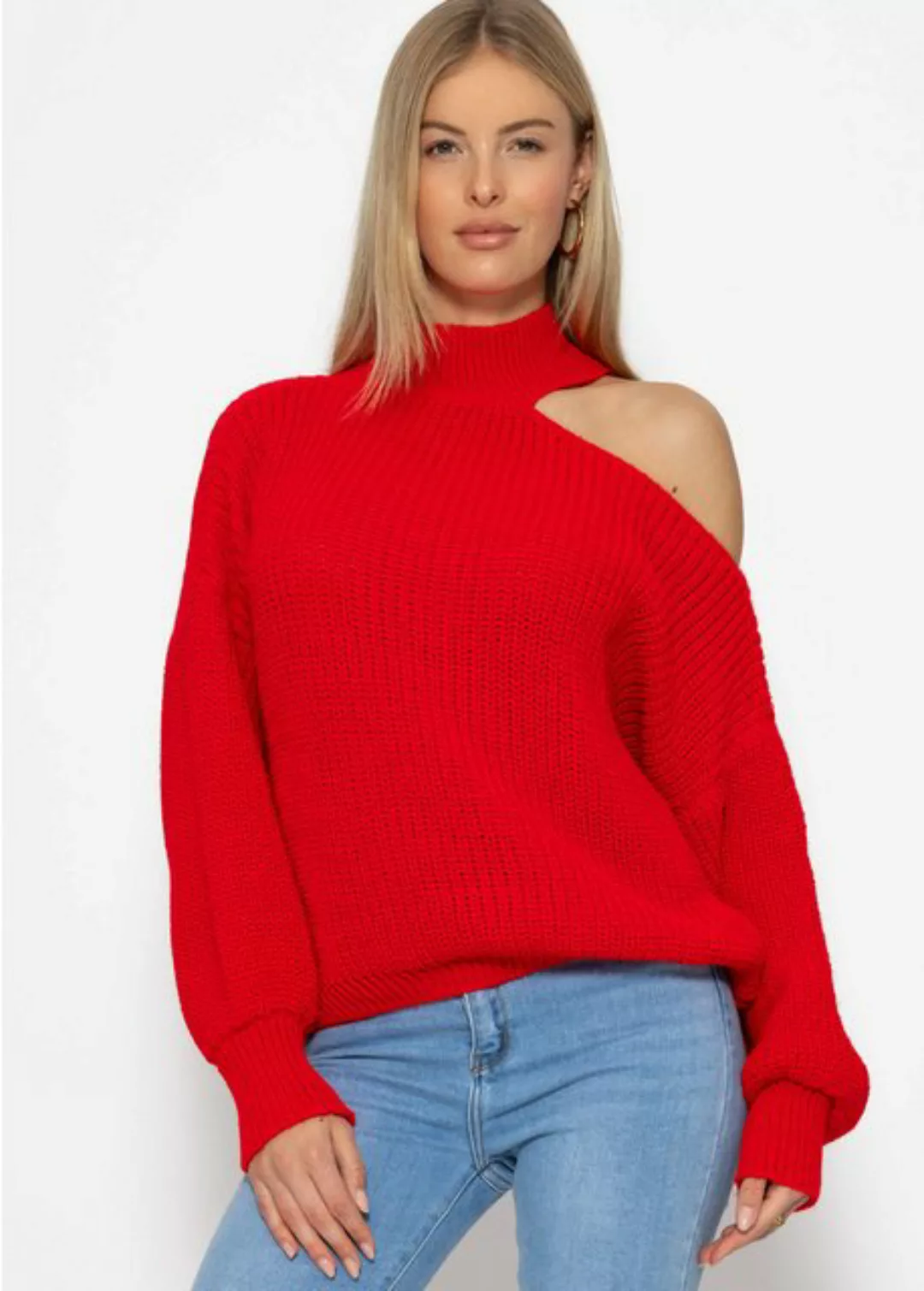 SASSYCLASSY Strickpullover Oversize Pullover Damen mit Schulter Cut-Out Rol günstig online kaufen