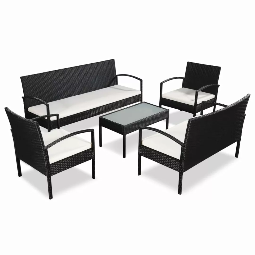 5-tlg. Garten-lounge-set Mit Auflagen Poly Rattan Schwarz günstig online kaufen