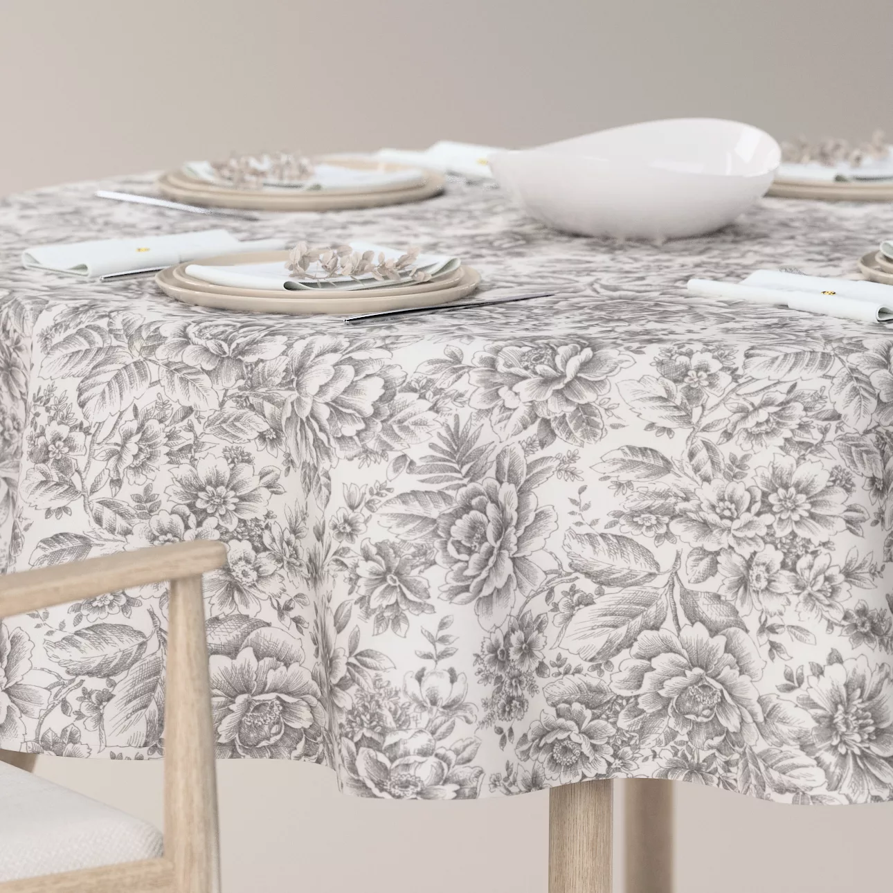 Runde Tischdecke, grau-weiß, Gardenia (144-02) günstig online kaufen