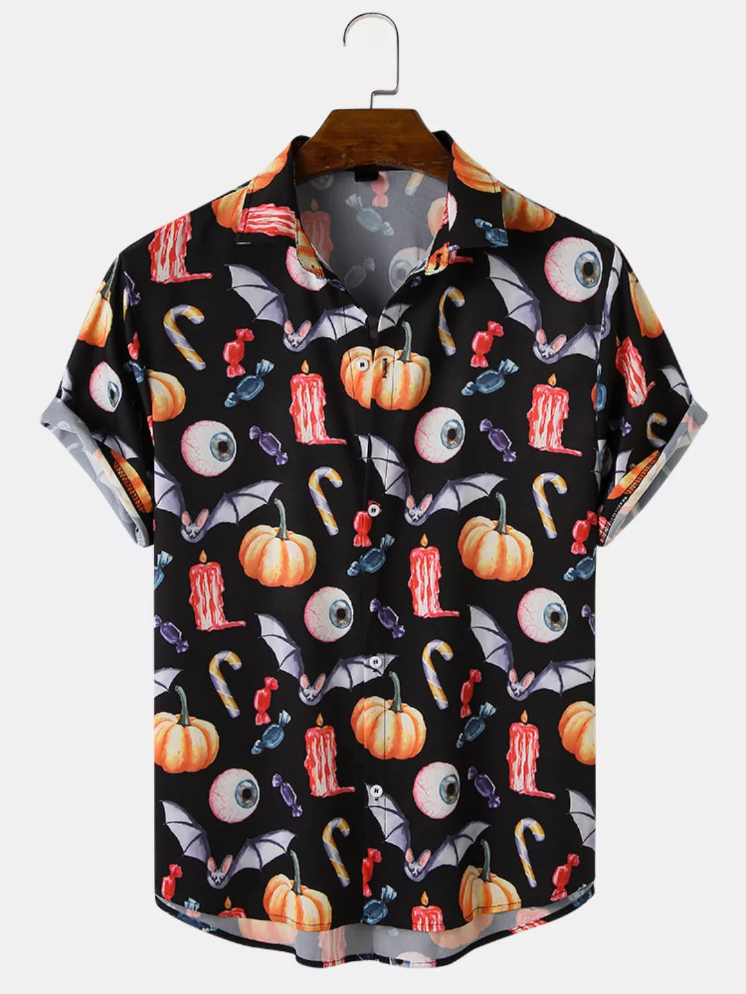 Mens Funny All Over Pumpkin Print Halloween Loose Fit Kurzarmhemden günstig online kaufen