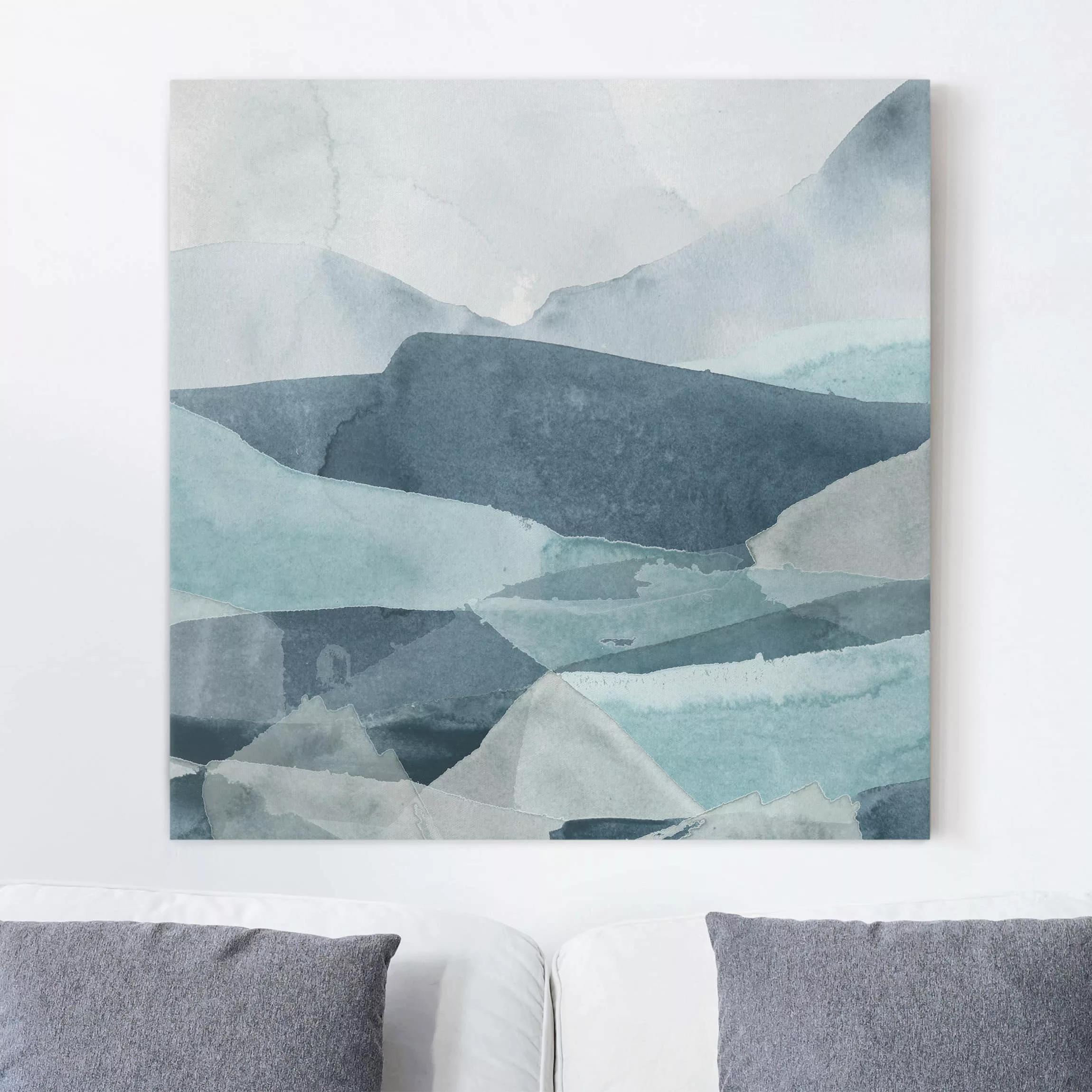Leinwandbild Abstrakt - Quadrat Wogen in Blau IV günstig online kaufen