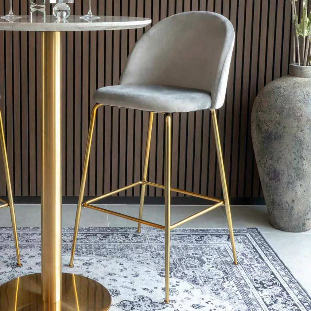 Design Barstühle aus Samt und Stahl Grau und Messingfarben (2er Set) günstig online kaufen