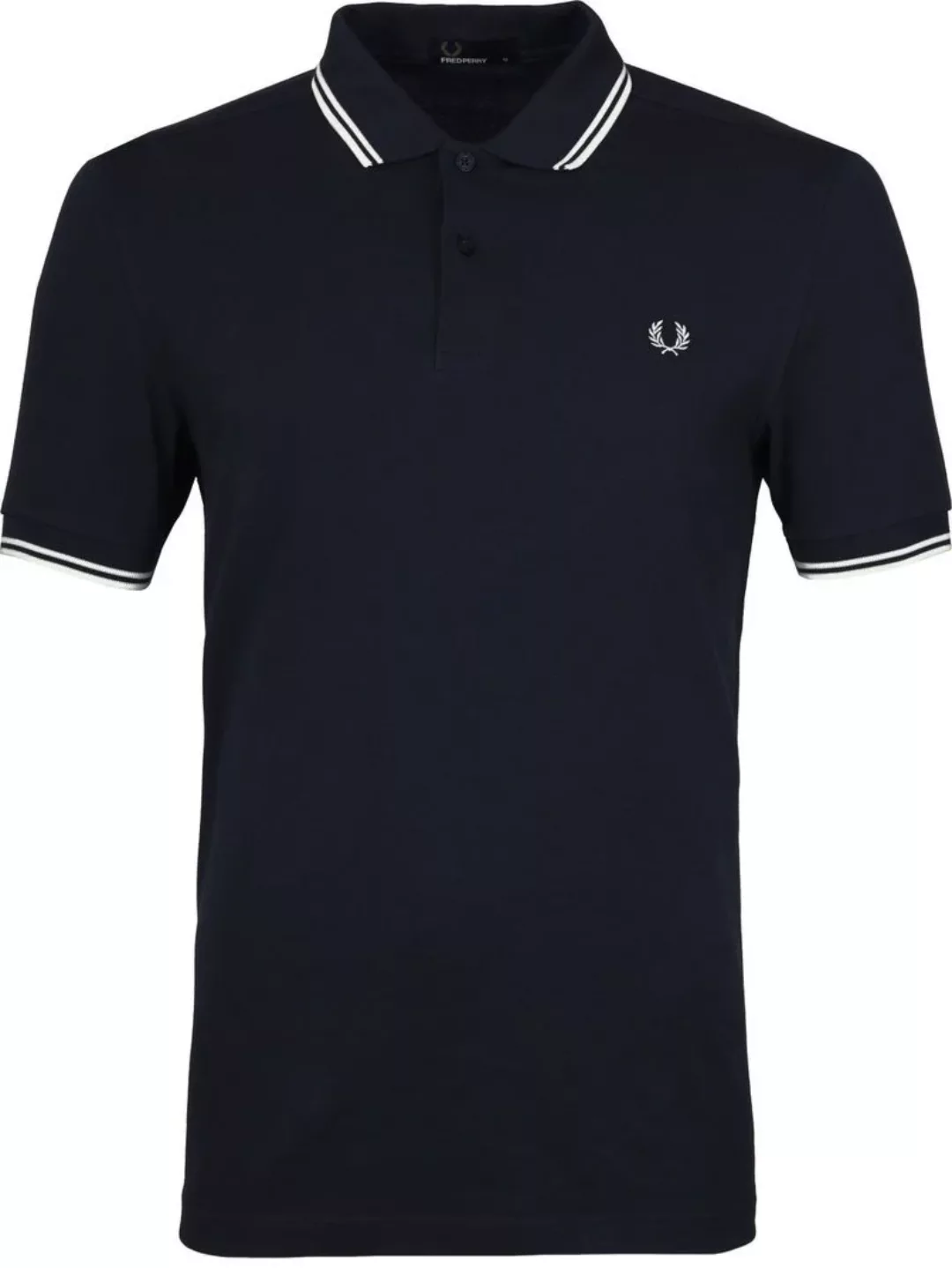 Fred Perry Polo Marine Dunkelblau mit weißen Doppelstreifen - Größe S günstig online kaufen