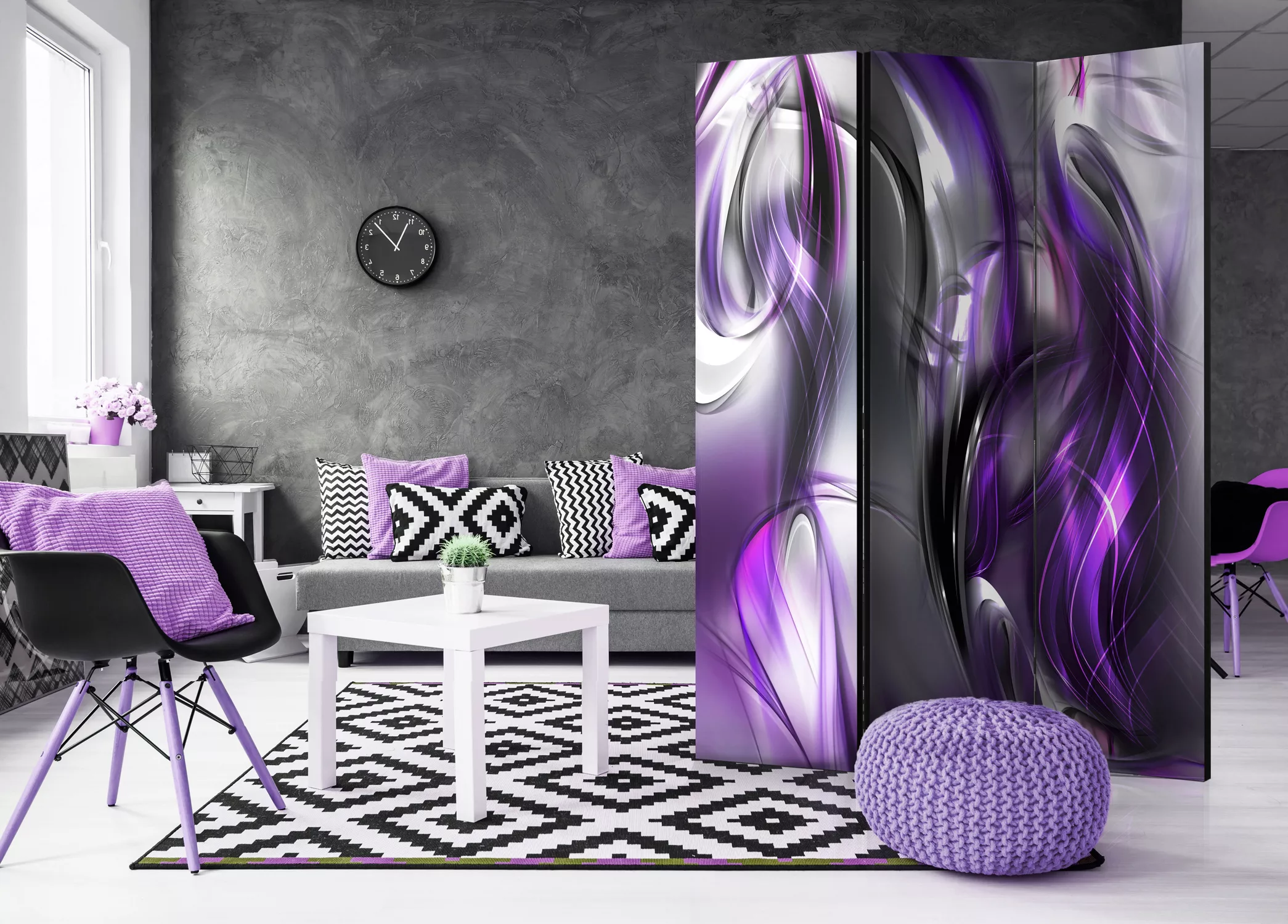 3-teiliges Paravent - Purple Swirls [room Dividers] günstig online kaufen