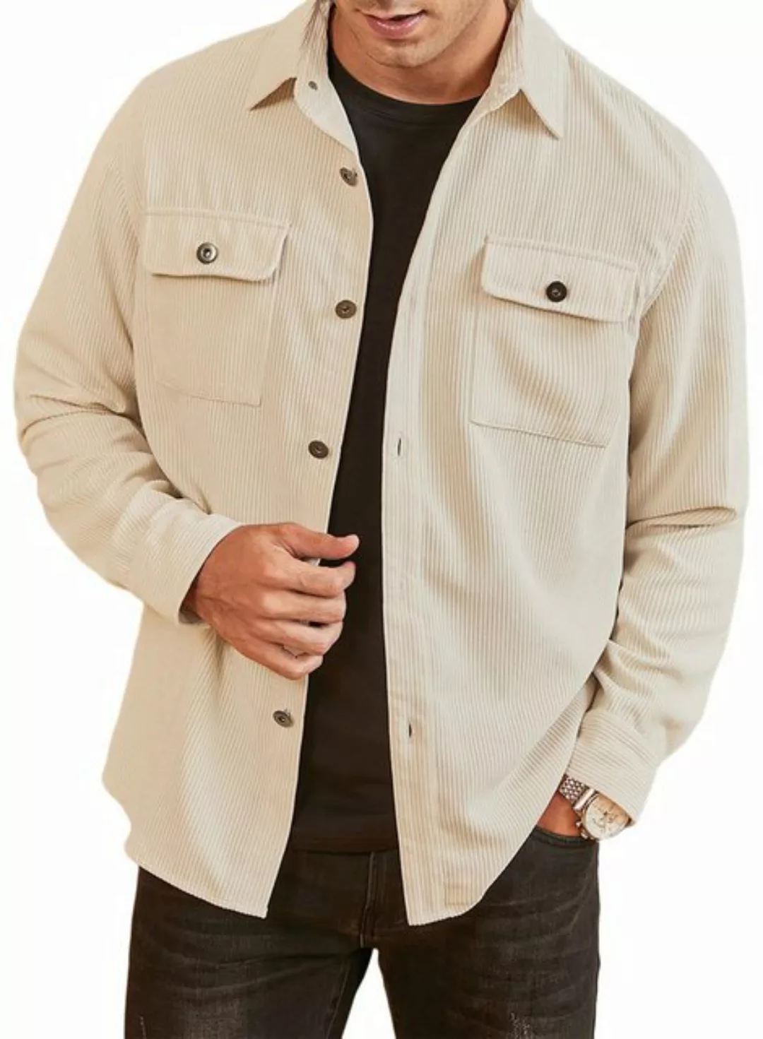 JMIERR Flanellhemd Herren Hemd Cord Langarm Freizeithemd Männer Jacke Regul günstig online kaufen