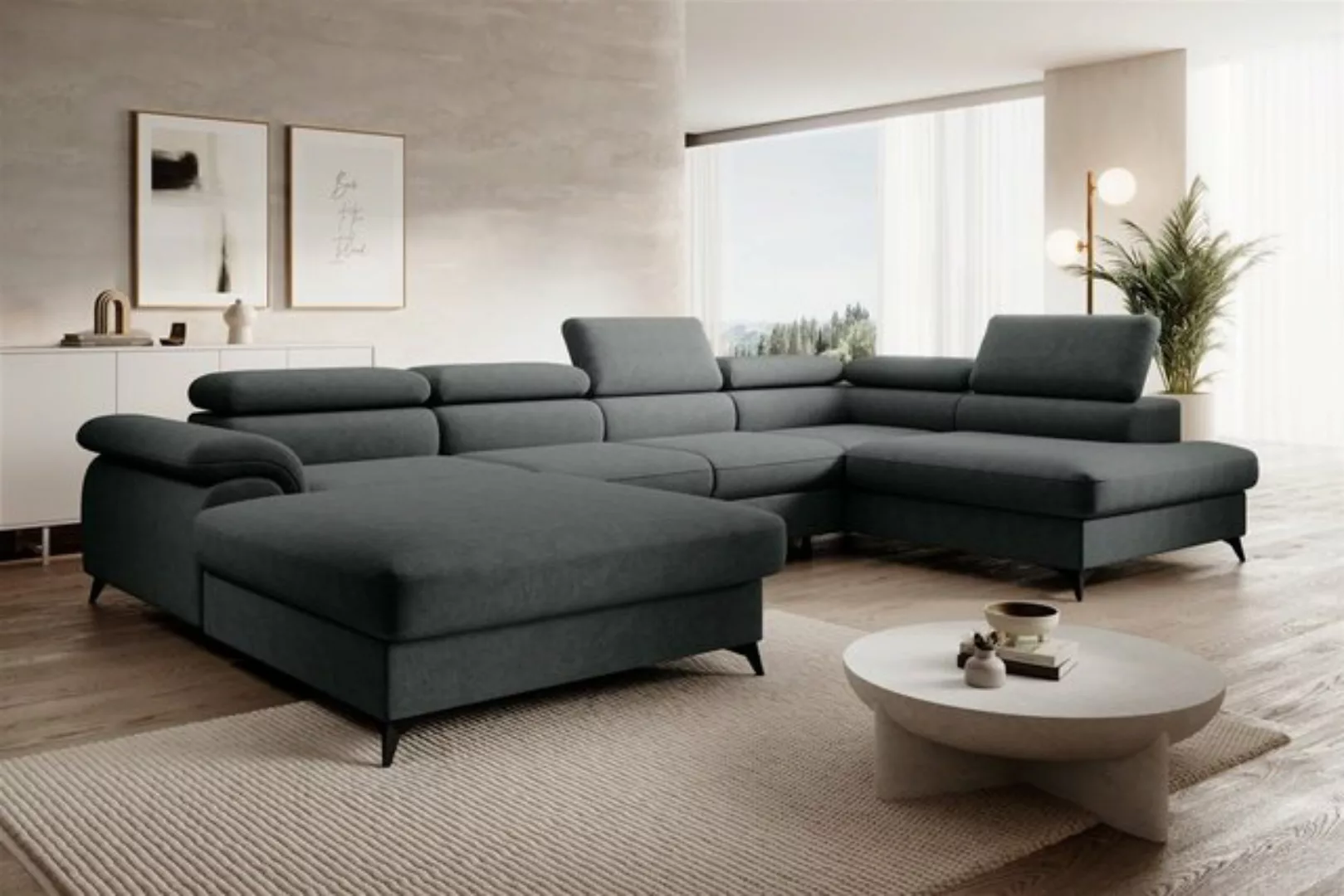 Fun Möbel Wohnlandschaft Sofa U-Form BASTIEN in Stoff Whisper, Ottomane Lin günstig online kaufen