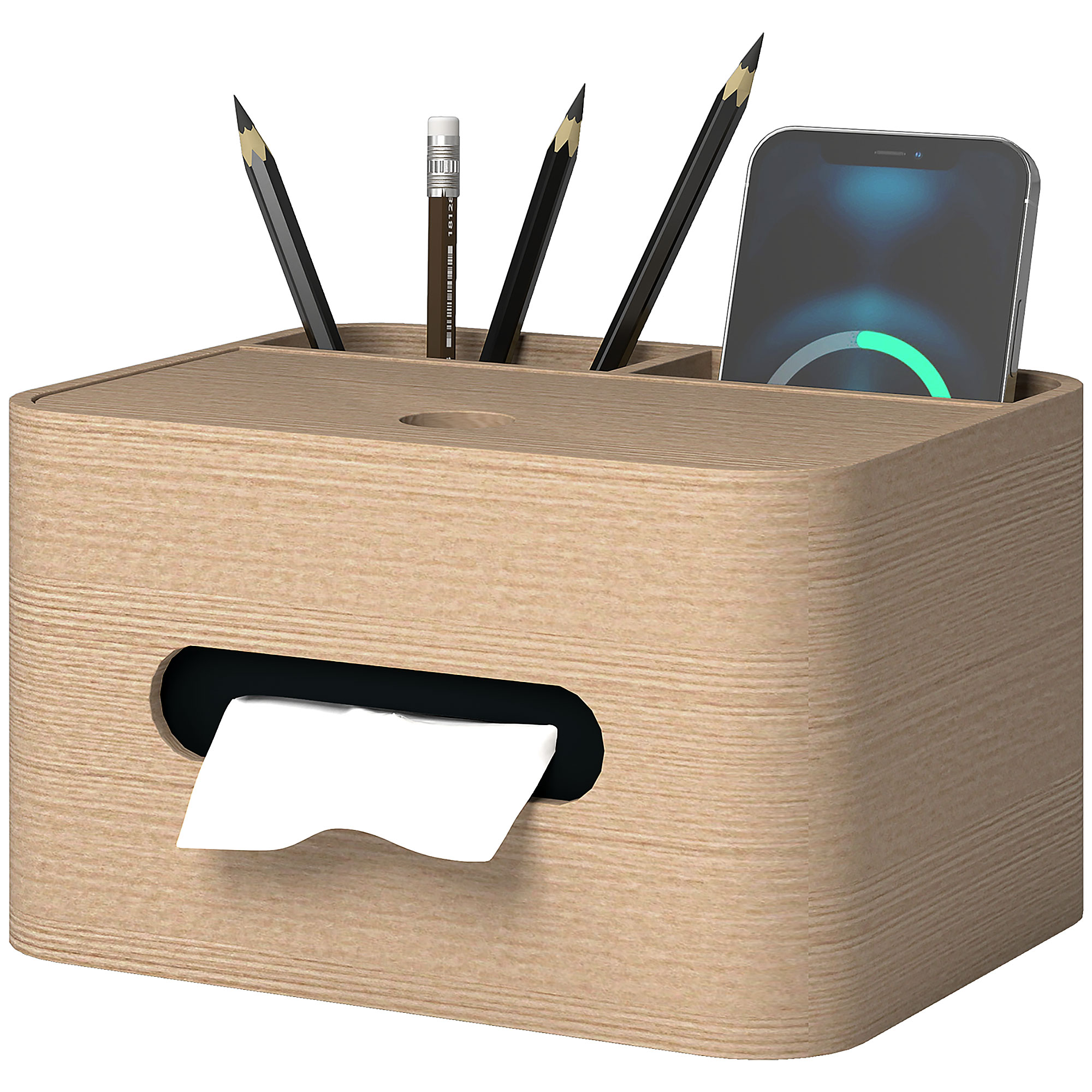 HOMCOM Holz Taschentuchbox mit 2 Aufbewahrungsfächern für Büro, Esstisch 20 günstig online kaufen