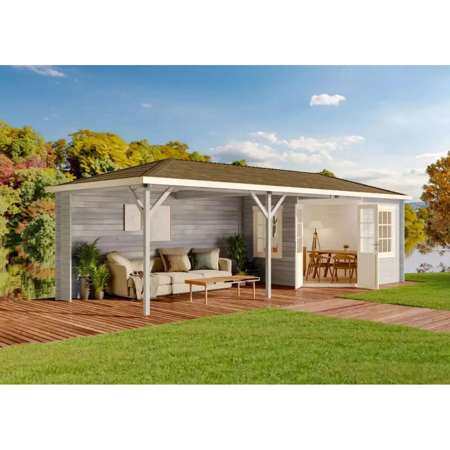 Alpholz Gartenhaus Mississippi-40 Walmdach Imprägniert 830 cm x 325 cm günstig online kaufen