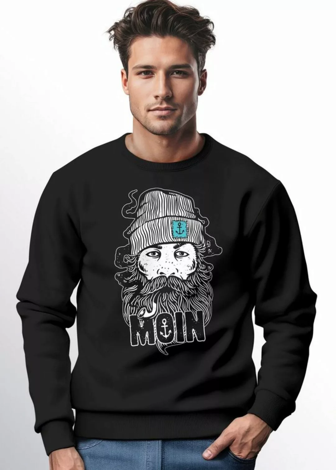 Neverless Sweatshirt Sweatshirt Herren Moin Kapitän Bart Anker Nordisch Ham günstig online kaufen