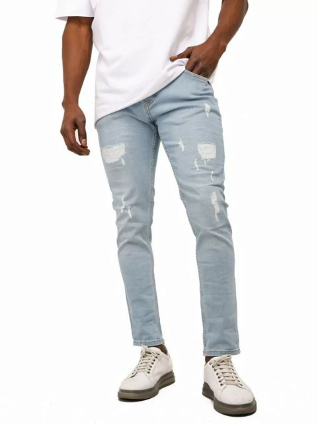 Denim Distriqt Skinny-fit-Jeans Lässige Herren Destroyed Skinny Jeans Hellb günstig online kaufen