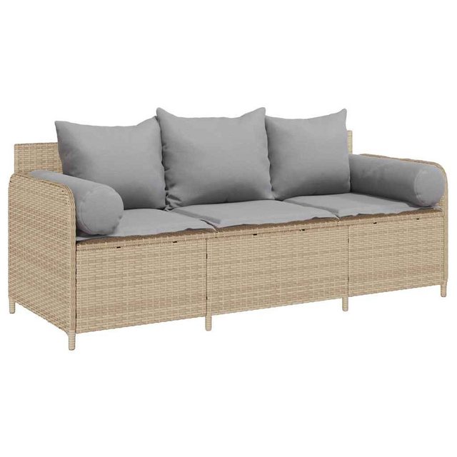 vidaXL Loungesofa Gartensofa mit Kissen 3-Sitzer Beige Poly Rattan, 1 Teile günstig online kaufen