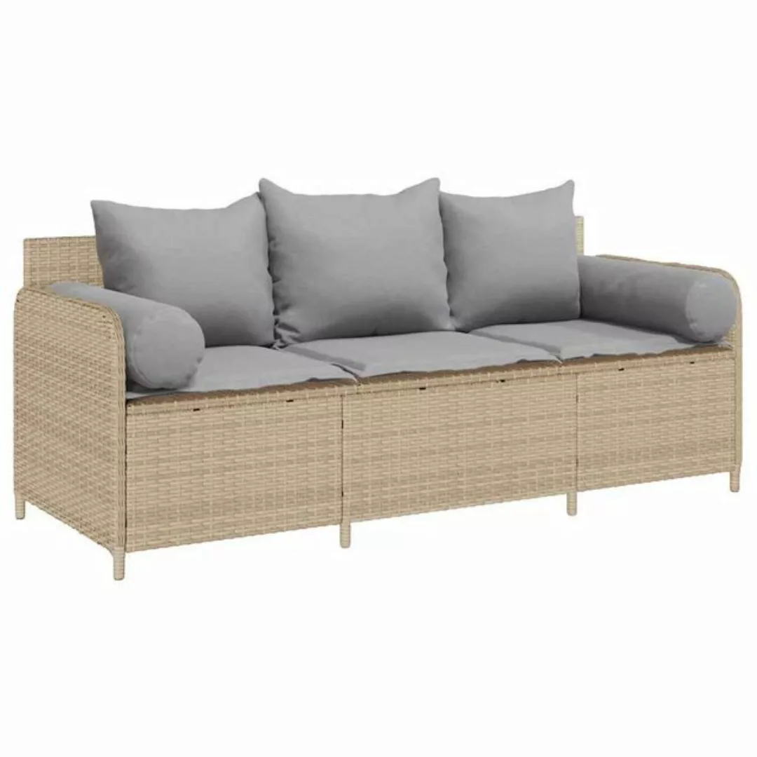 vidaXL Loungesofa Gartensofa mit Kissen 3-Sitzer Beige Poly Rattan, 1 Teile günstig online kaufen