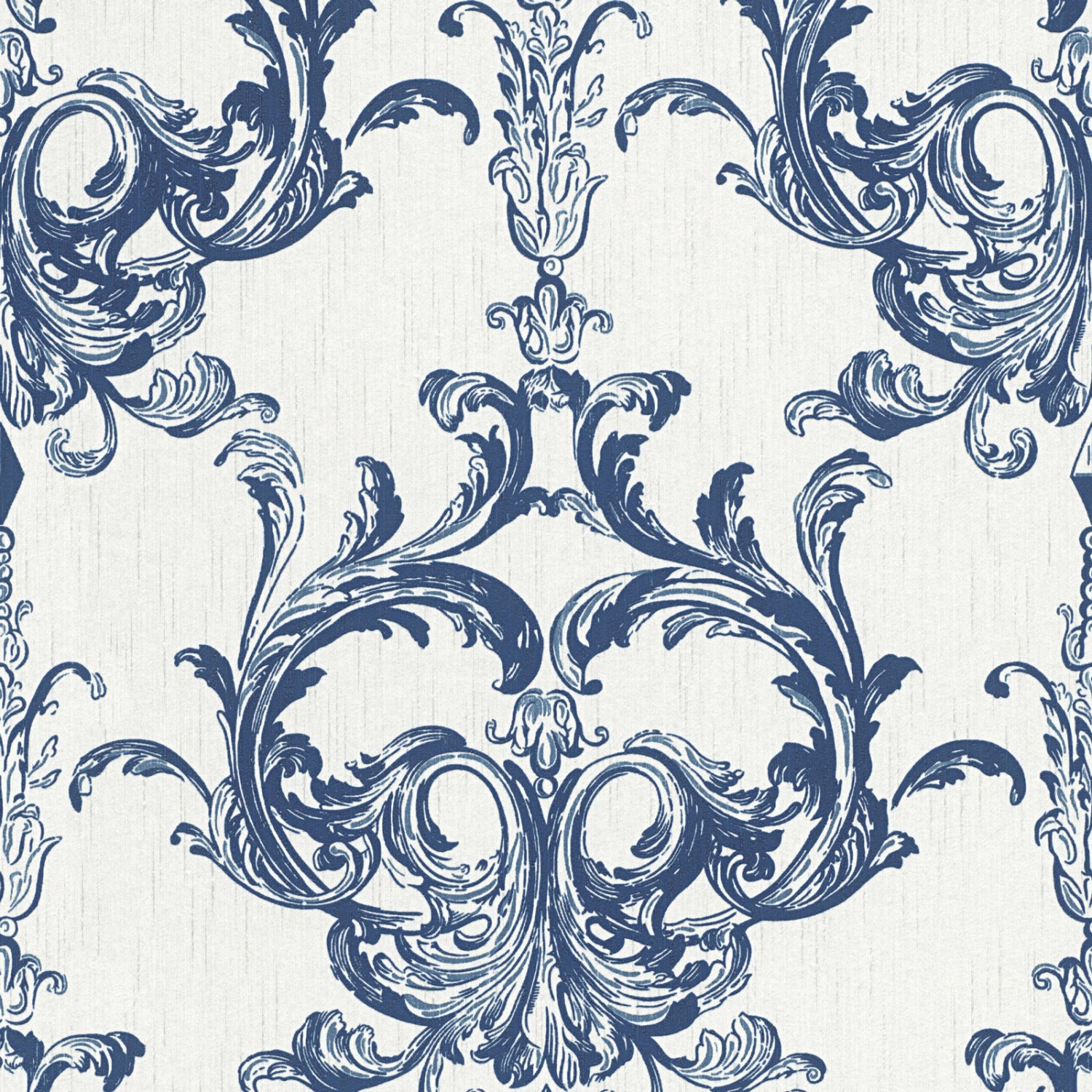 Bricoflor Ornament Tapete Royal Barock Vliestapete in Weiß Blau mit Textil günstig online kaufen