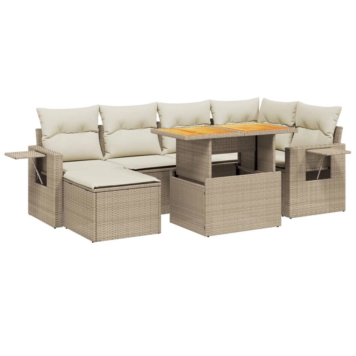 vidaXL 7-Tlg Garten-Sofagarnitur mit Kissen Beige Poly Rattan 3275704 günstig online kaufen