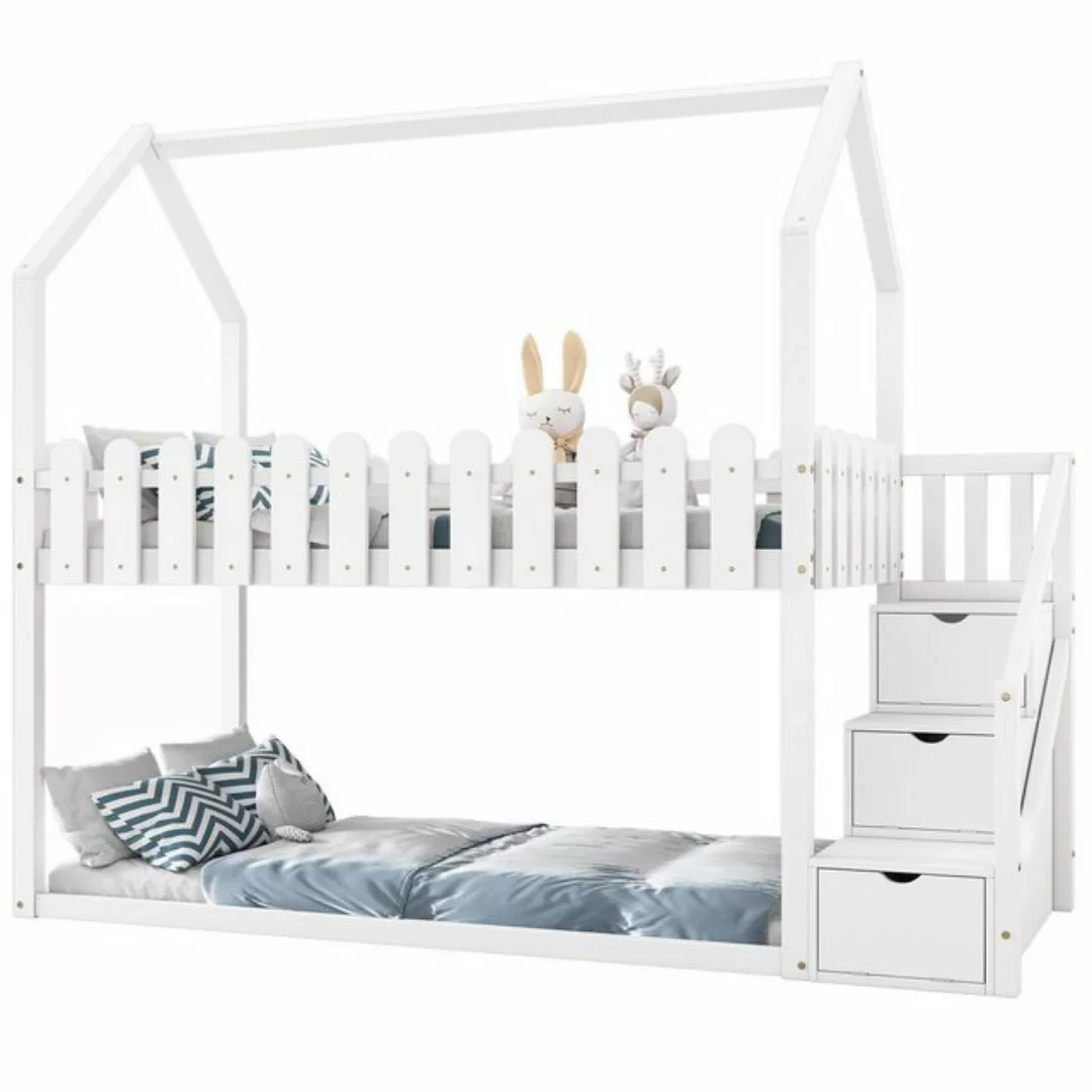 Flieks Etagenbett, Hochbett Kiefer Kinderbett Hausbett 2 Schubladen 90x200c günstig online kaufen