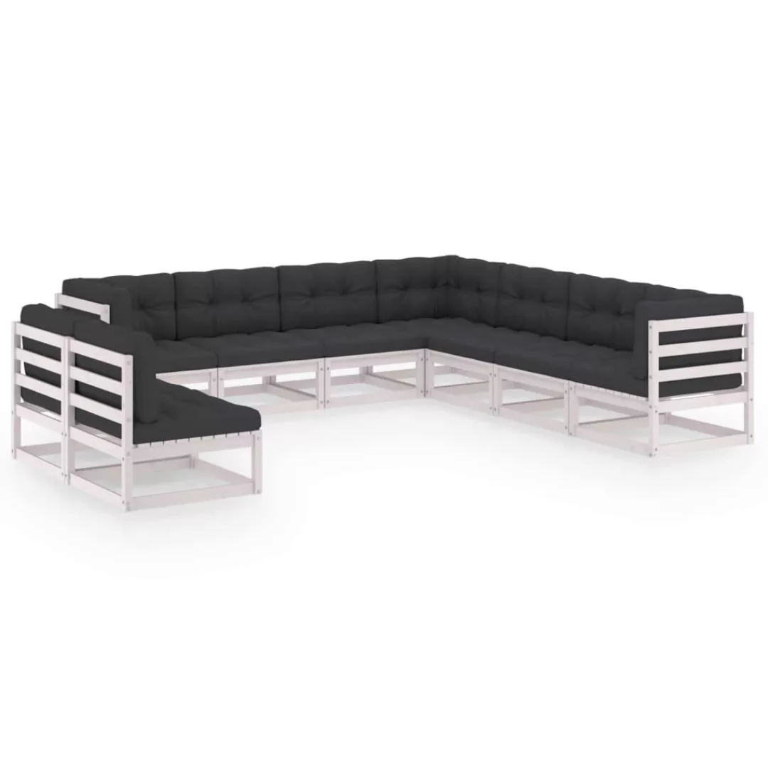 9-tlg. Garten-lounge-set Mit Kissen Weiß Kiefer Massivholz günstig online kaufen