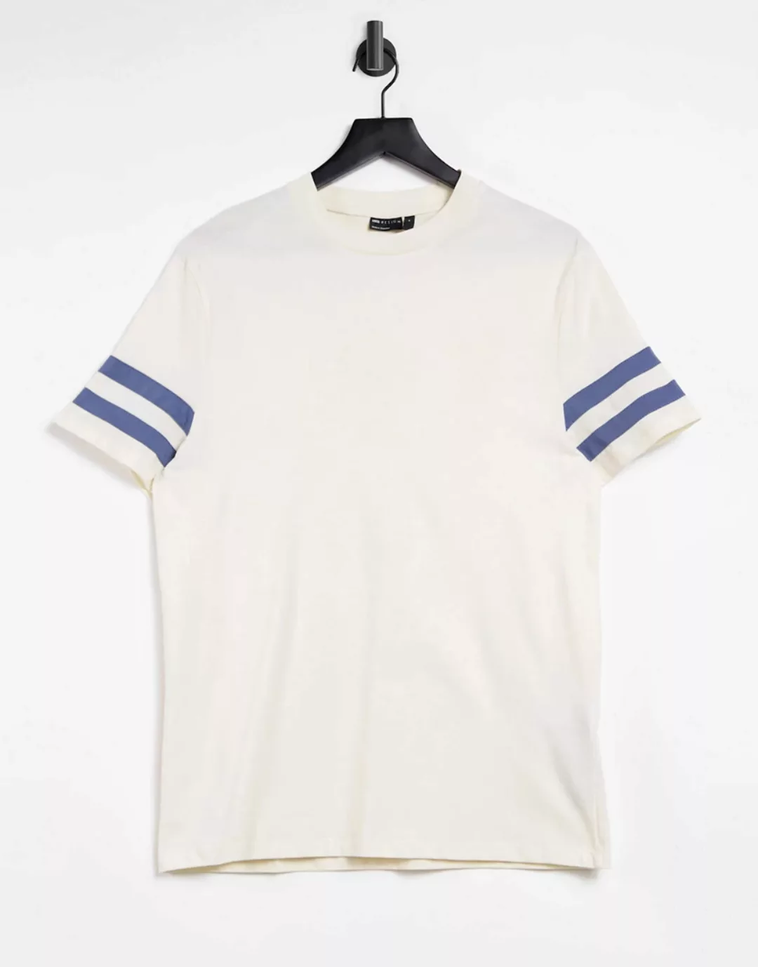 ASOS DESIGN – T-Shirt mit kontrastierenden Ärmelstreifen-Neutral günstig online kaufen