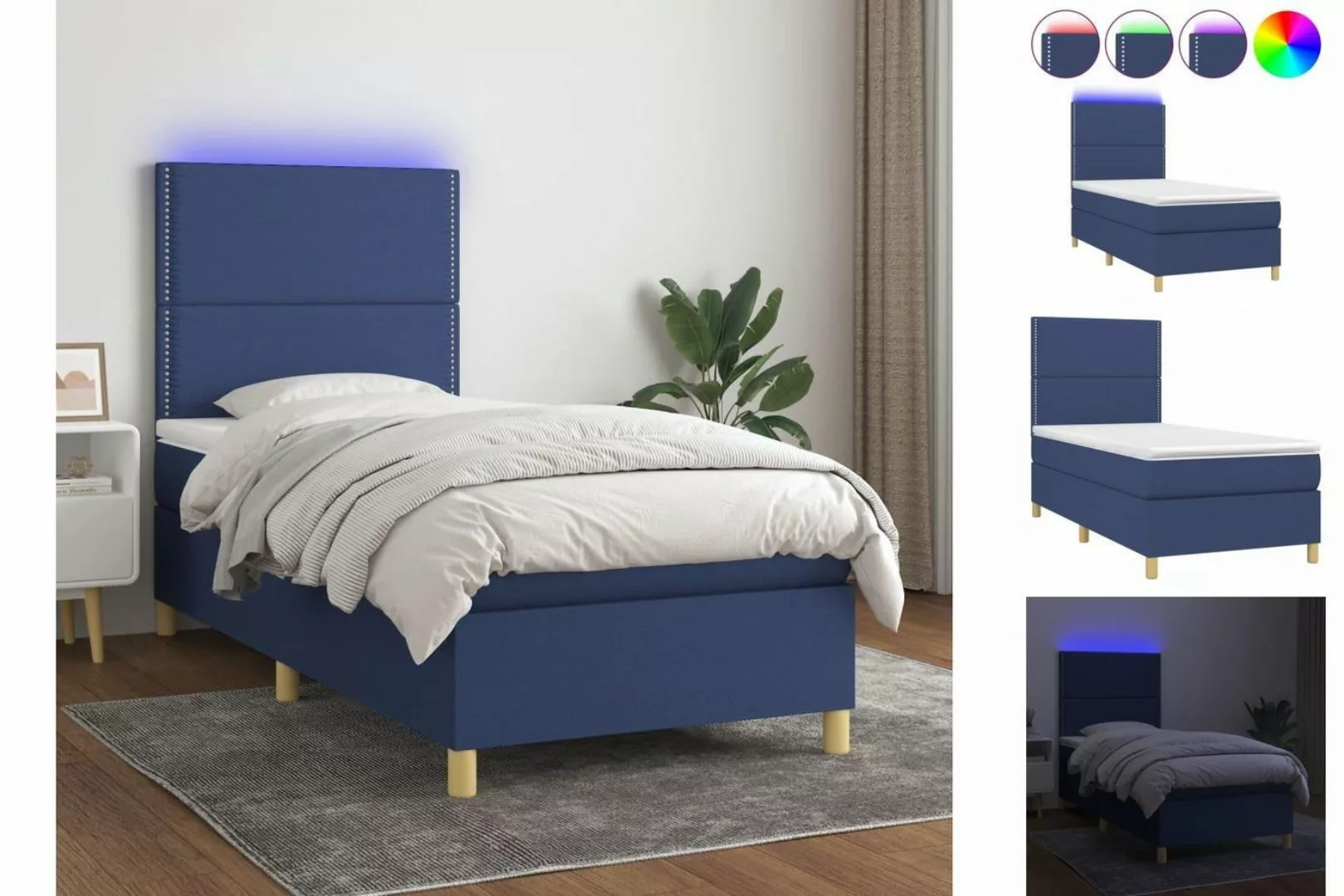 vidaXL Boxspringbett (80 x 200 cm, mit Nieten, Blau), mit LED günstig online kaufen