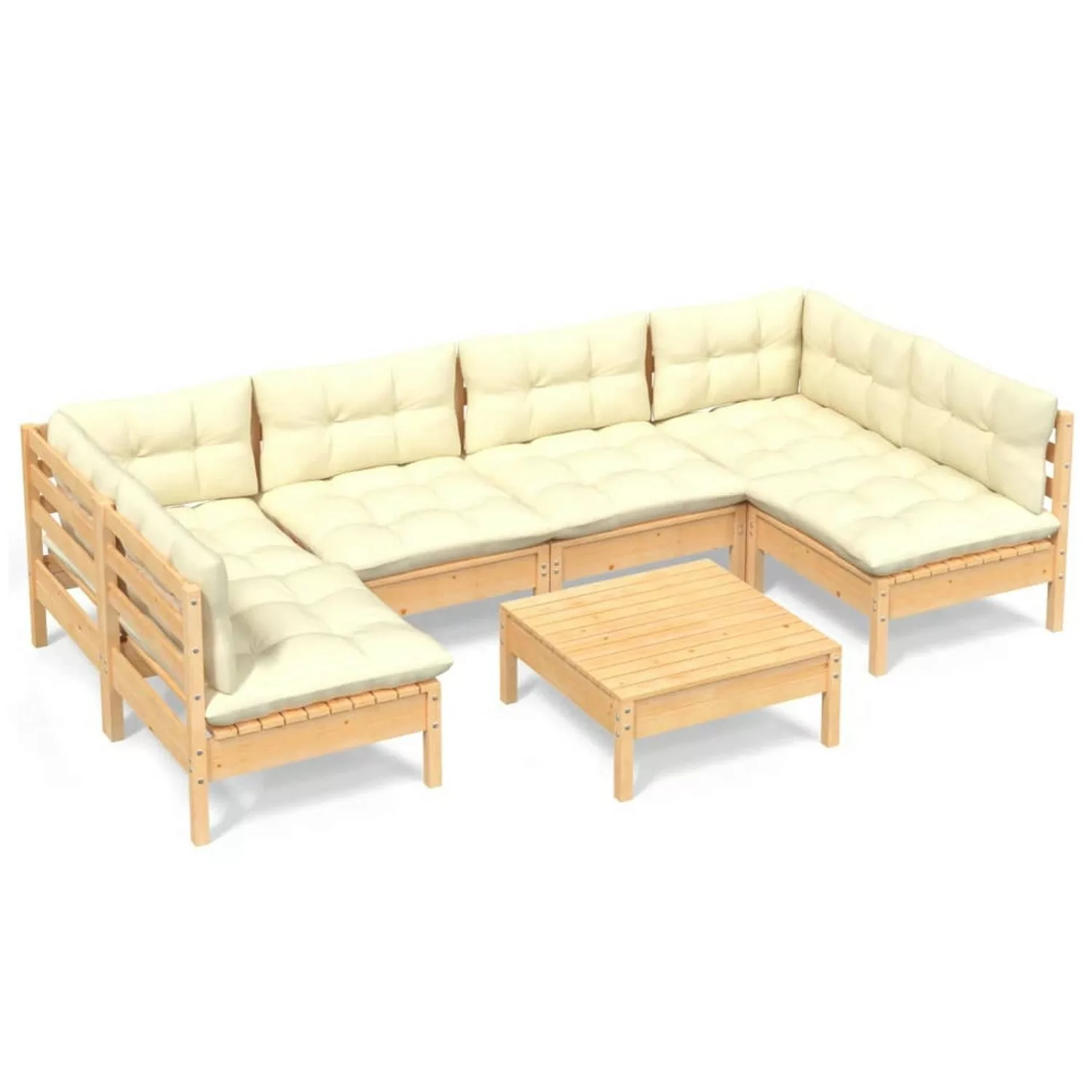 vidaXL 7-tlg Garten-Lounge-Set mit Creme Kissen Massivholz Kiefer Modell 15 günstig online kaufen