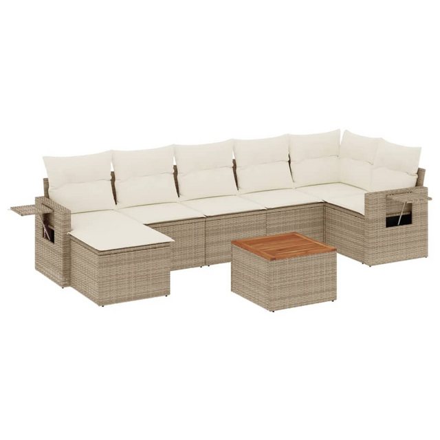 vidaXL Sofaelement 8-tlg. Garten-Sofagarnitur mit Kissen Beige Poly Rattan günstig online kaufen