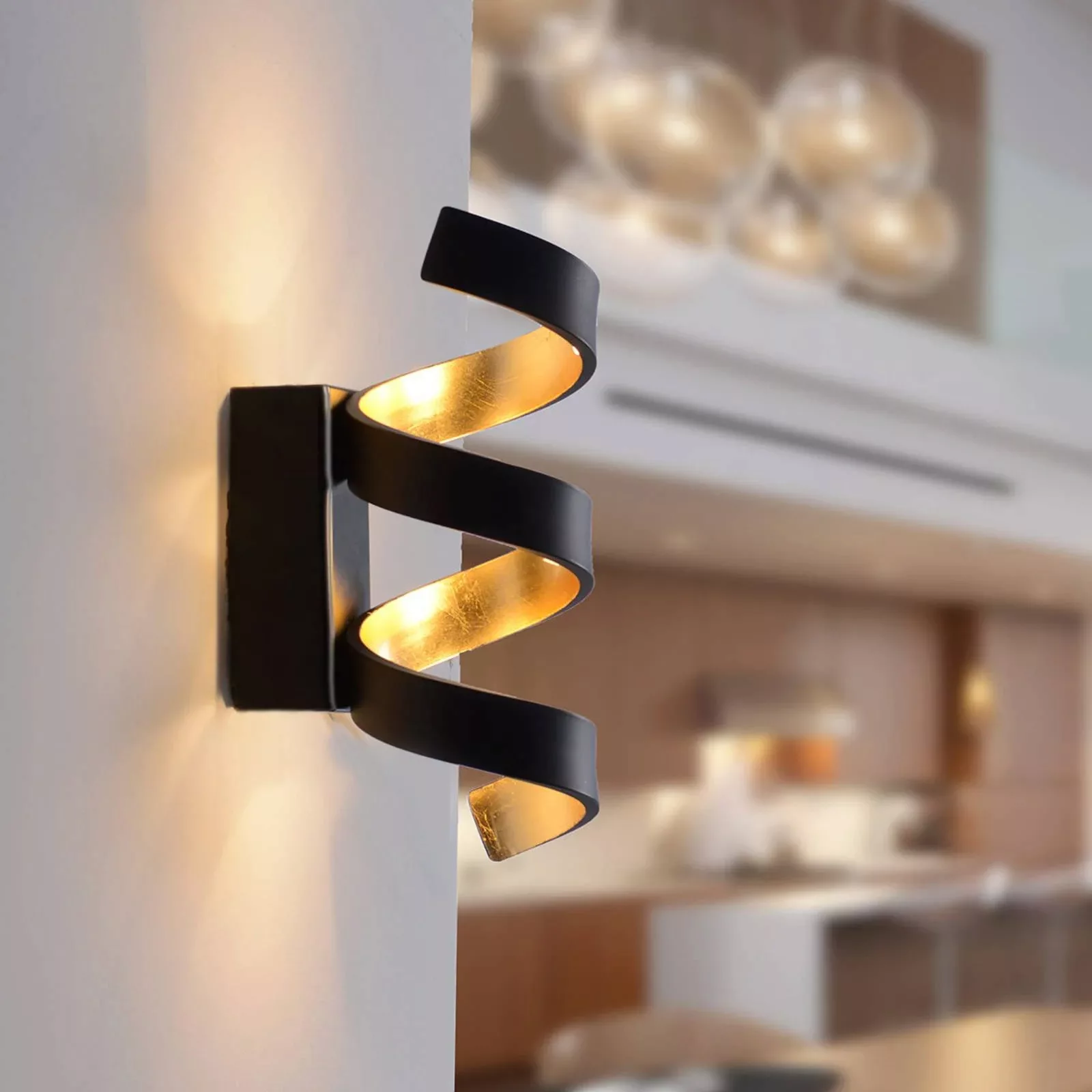 Luce Design LED-Wandleuchte Helix Schwarz-Gold 26 cm x 10 cm x 13 cm günstig online kaufen