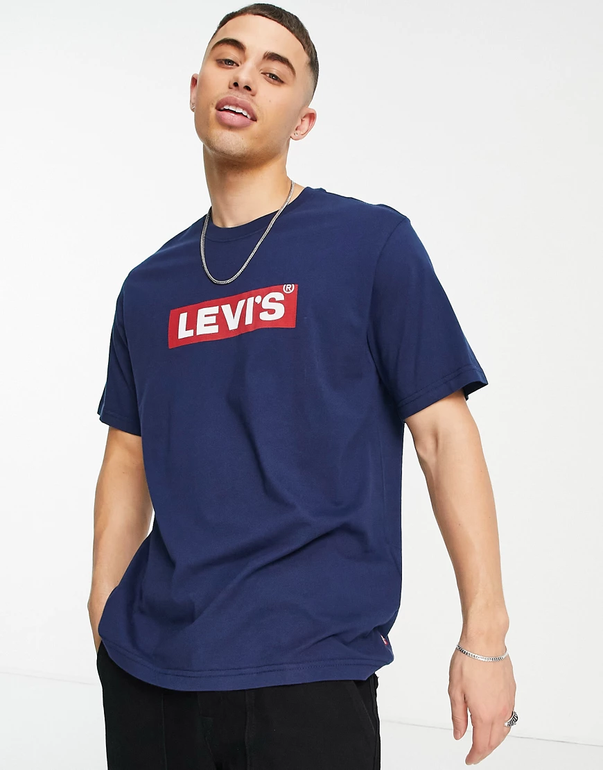 Levi's– T-Shirt mit Box-Logo in Marineblau günstig online kaufen