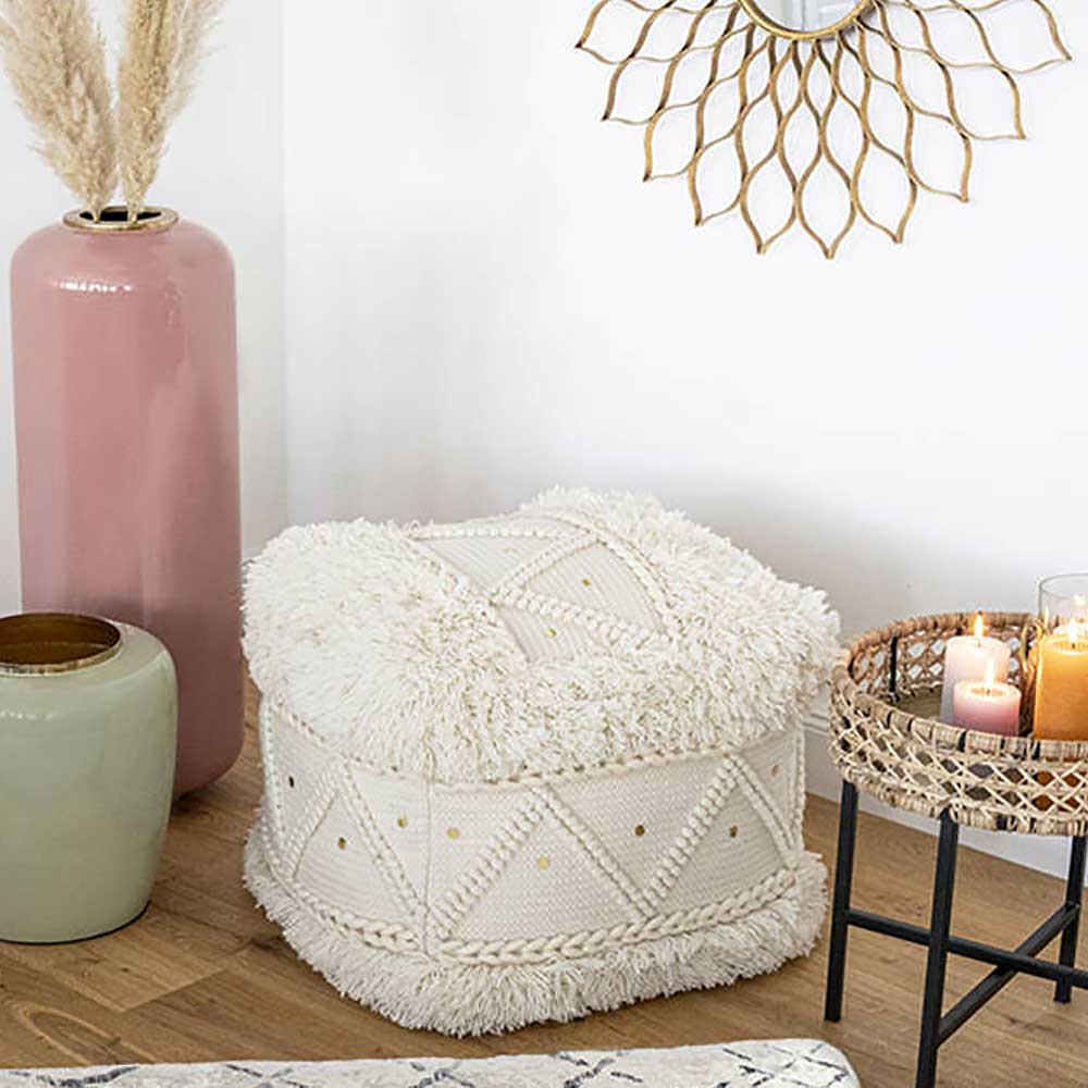 Sitzpouf im Boho Style Strukturstoff günstig online kaufen