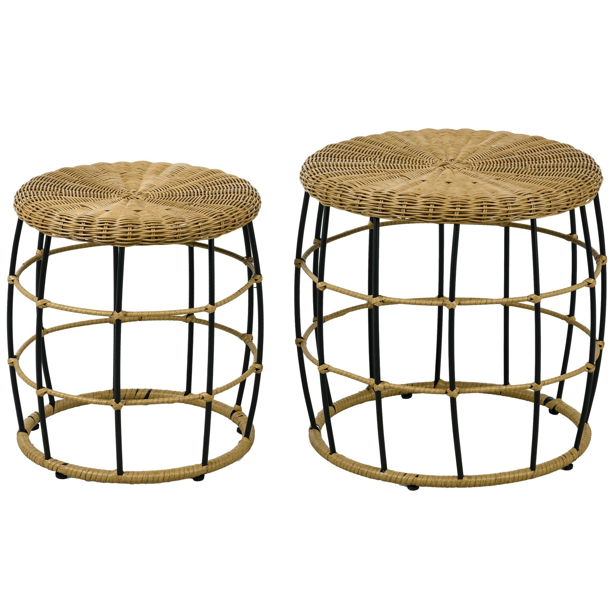 Outsunny Beistelltisch 2er-Set Rattan Couchtisch (Sofatisch, günstig online kaufen