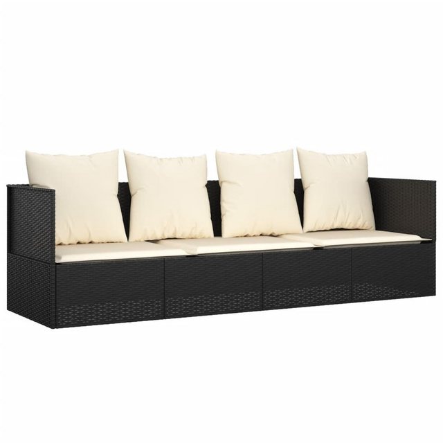 furnicato Bett Outdoor-Loungebett mit Kissen Schwarz Poly Rattan günstig online kaufen