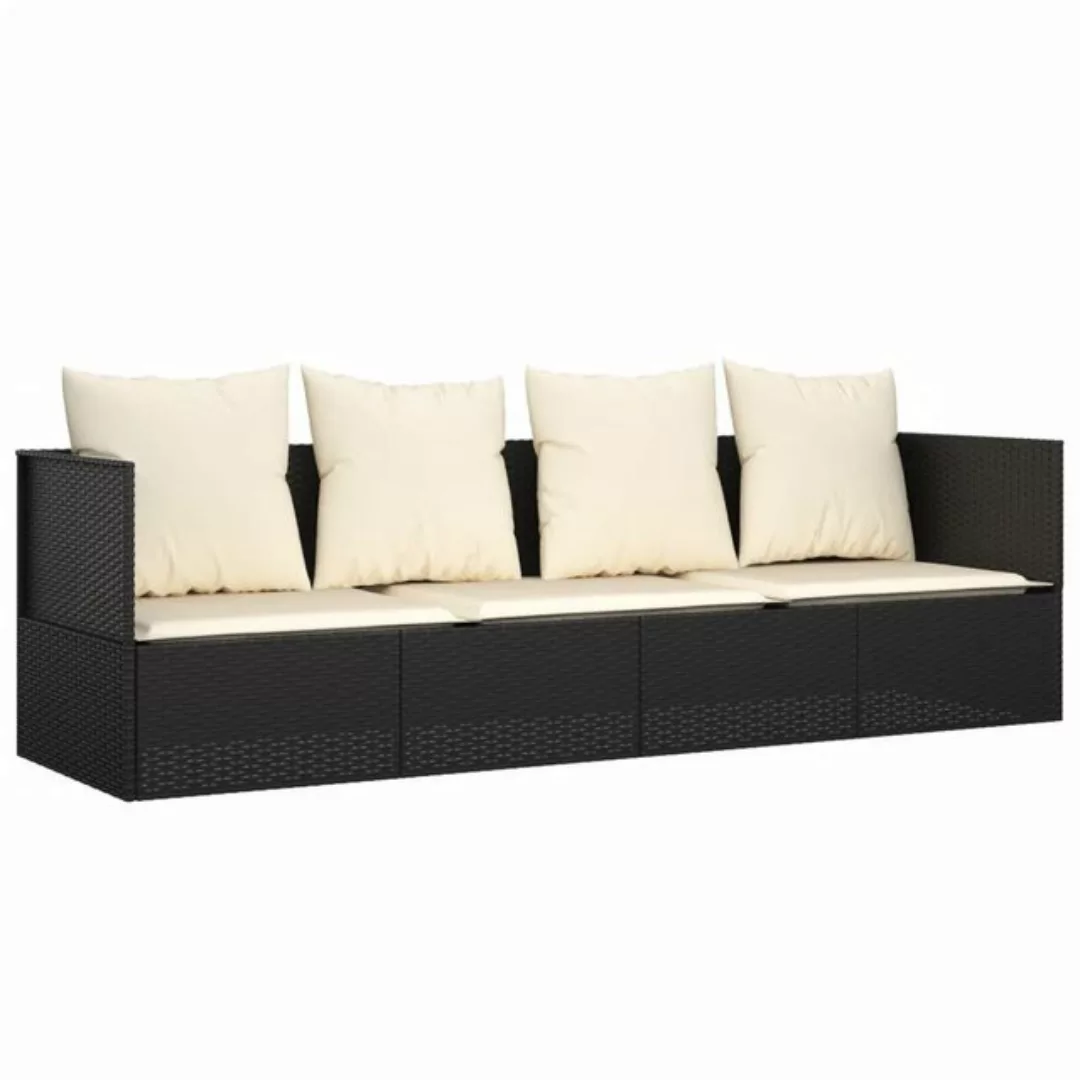 furnicato Bett Outdoor-Loungebett mit Kissen Schwarz Poly Rattan (1-tlg) günstig online kaufen